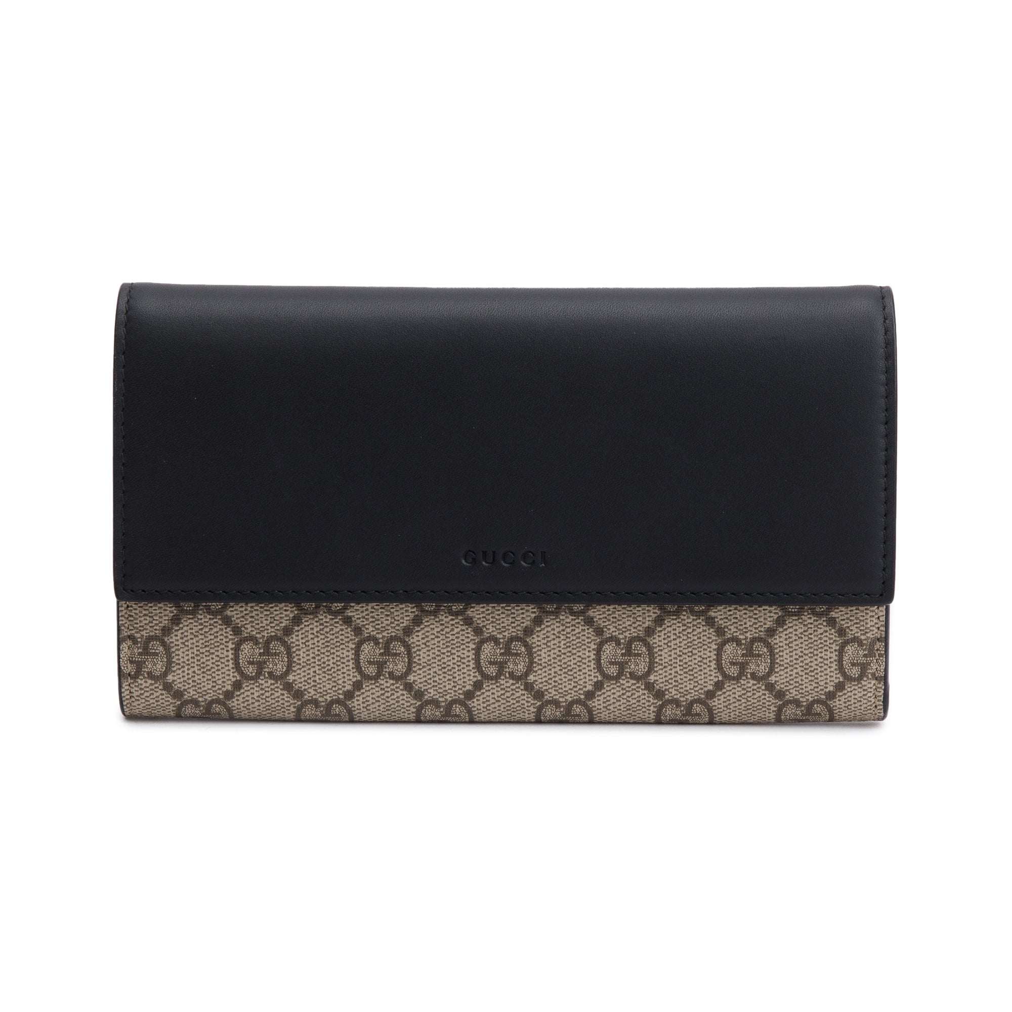 Gucci Black Calfskin GG Supreme Monogram Continental Wallet