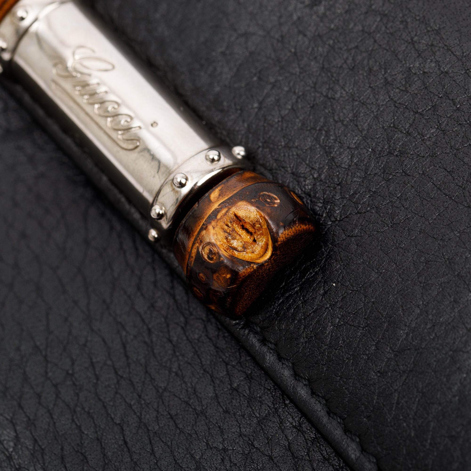 Gucci Black Calfskin Leather Bamboo Flap Continental Wallet