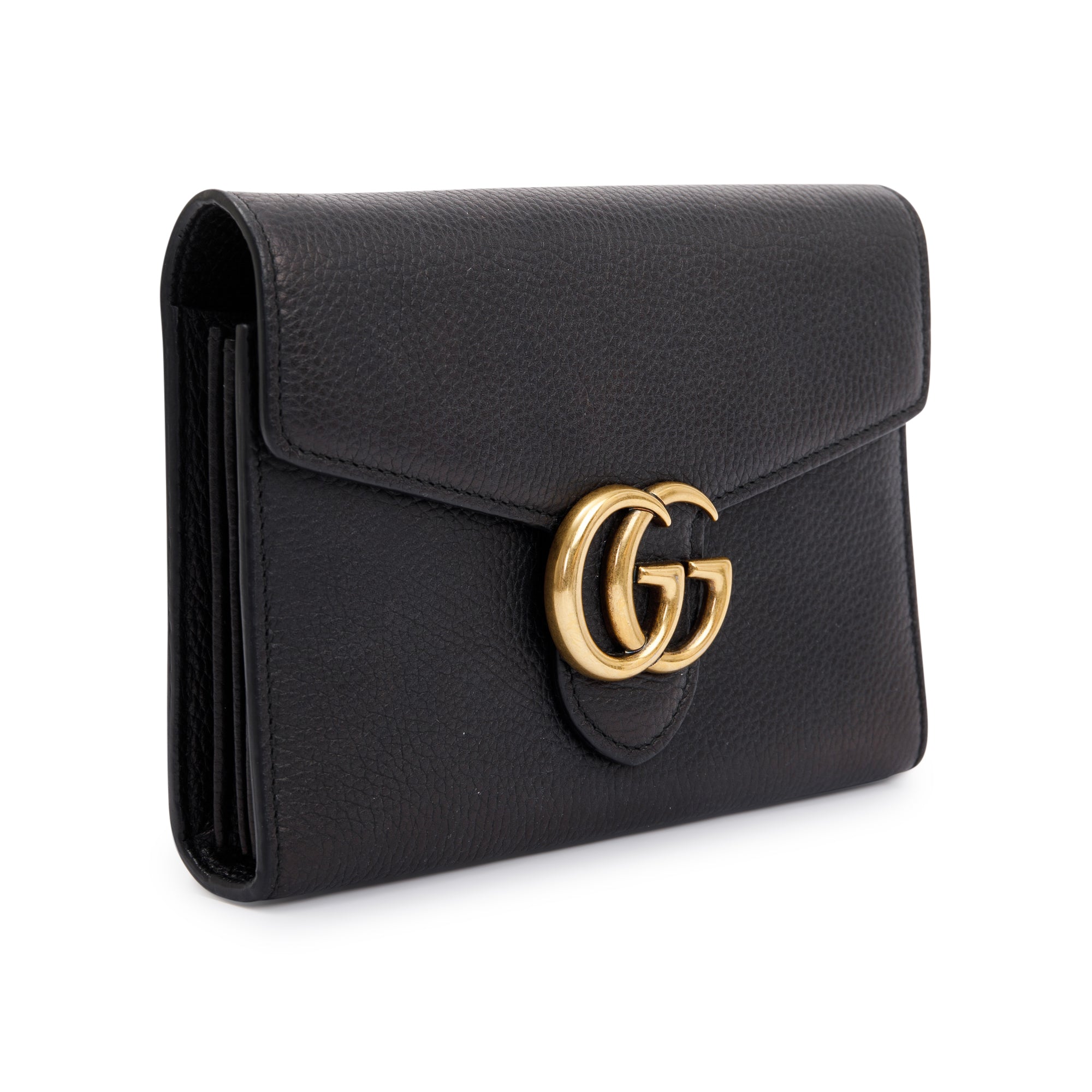 Gucci Black Calfskin Leather GG Marmont Chain Wallet w/ Box