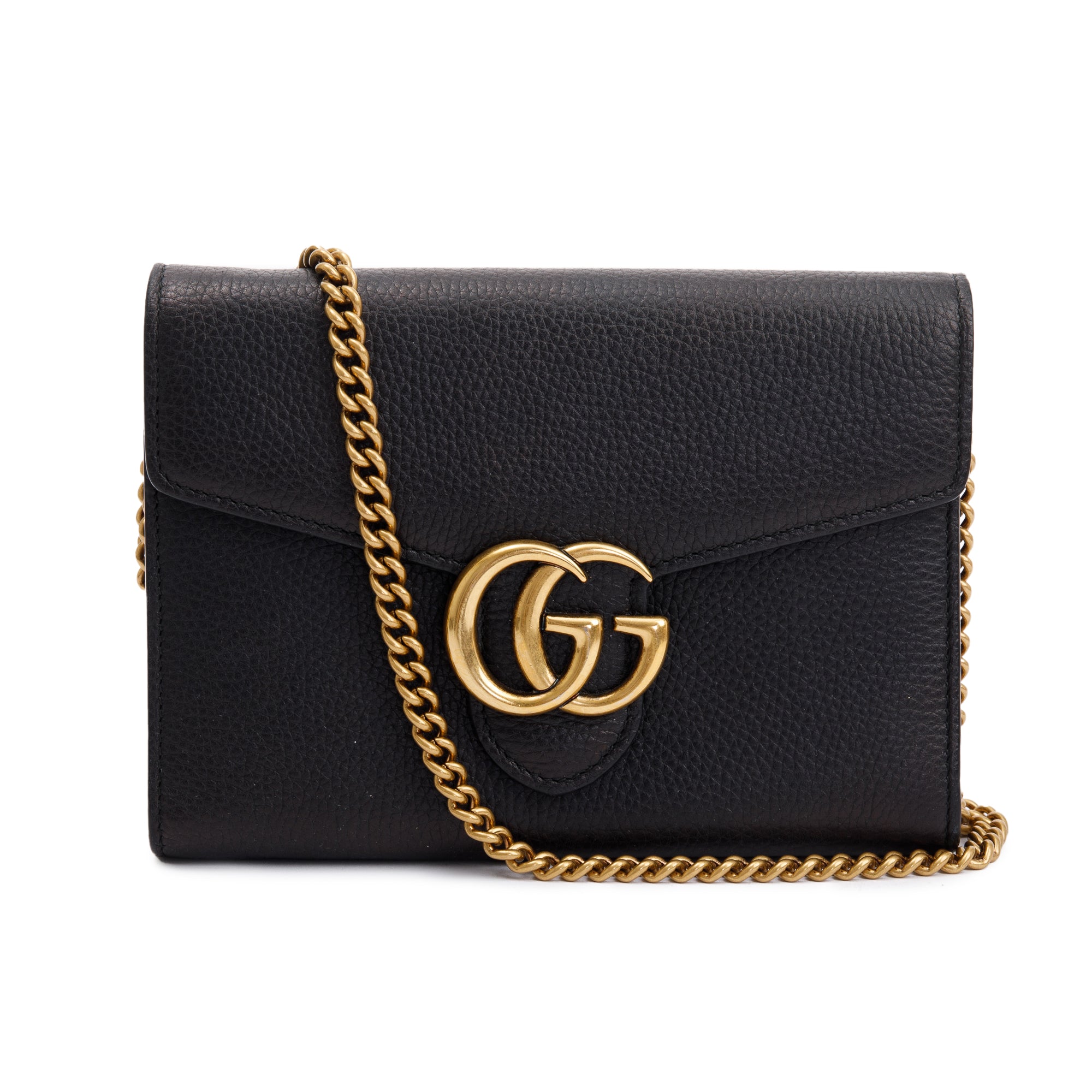 Gucci Black Calfskin Leather GG Marmont Chain Wallet w/ Box