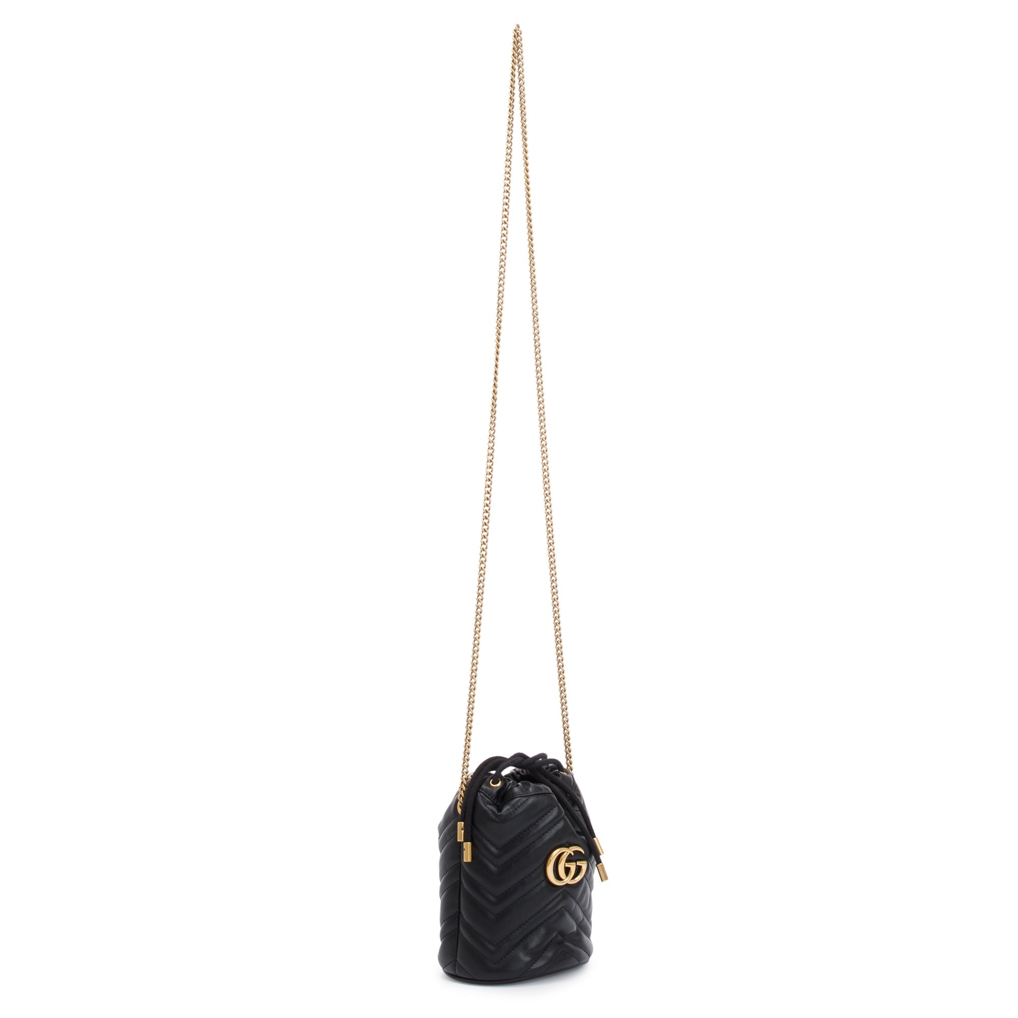 Gucci Black Calfskin Leather GG Marmont Mini Bucket Bag