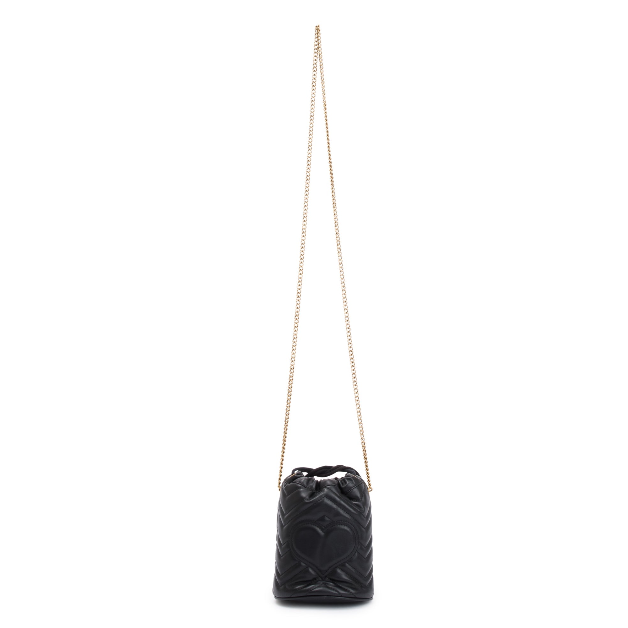 Gucci Black Calfskin Leather GG Marmont Mini Bucket Bag