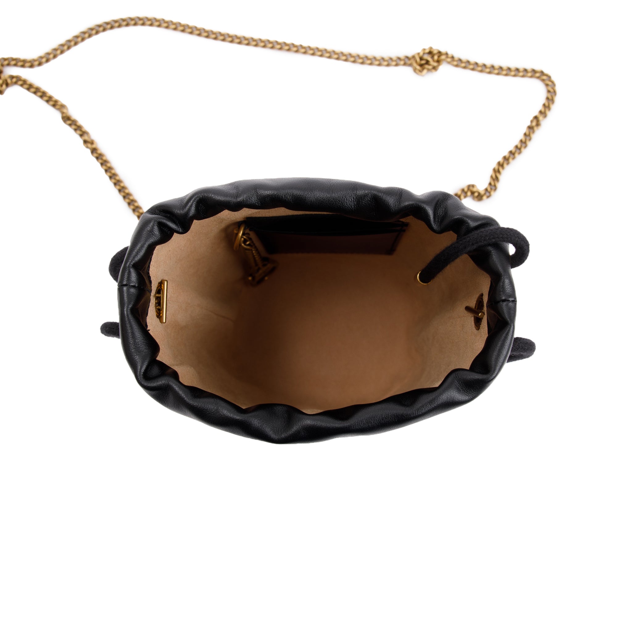 Gucci Black Calfskin Leather GG Marmont Mini Bucket Bag w/ Box