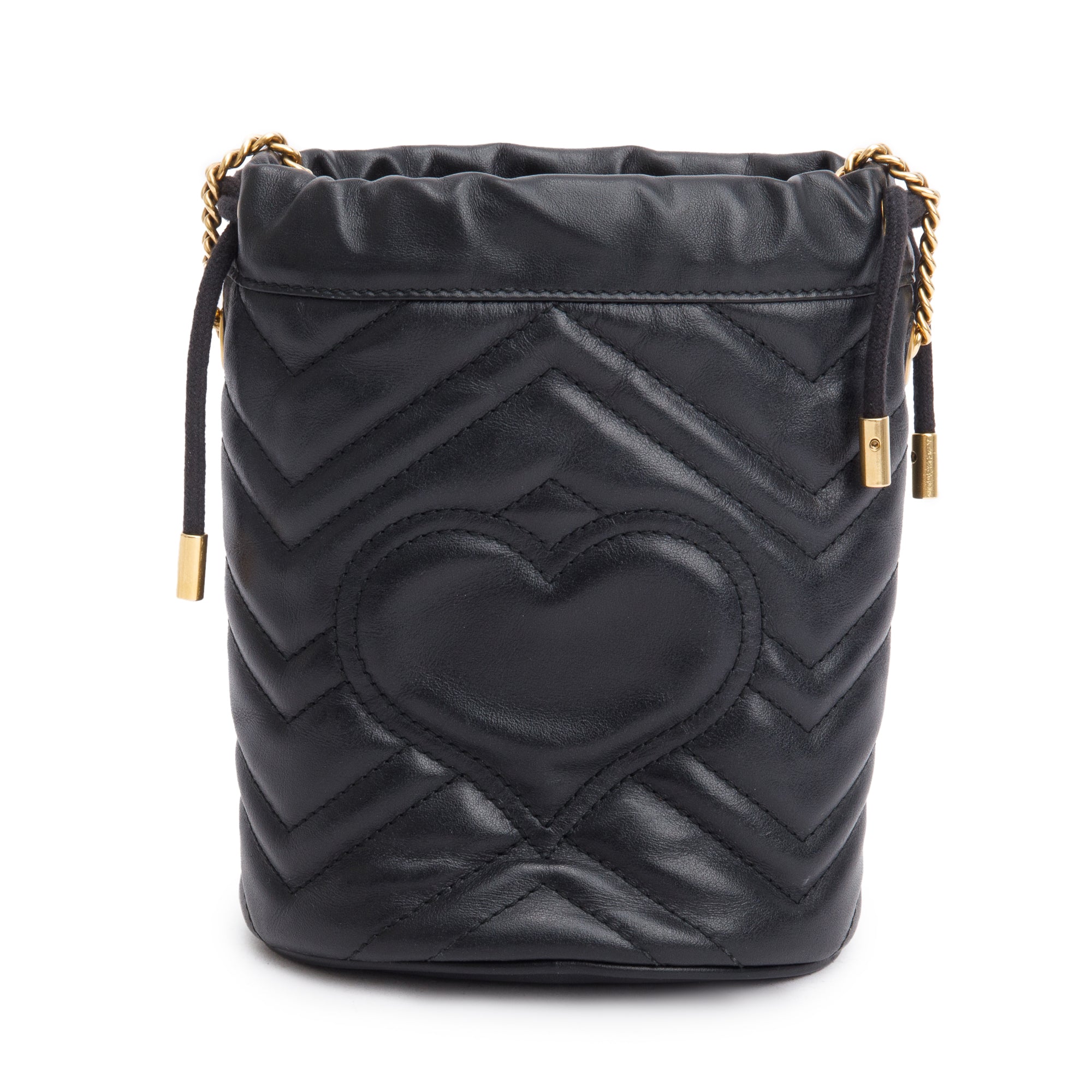 Gucci Black Calfskin Leather GG Marmont Mini Bucket Bag w/ Receipt