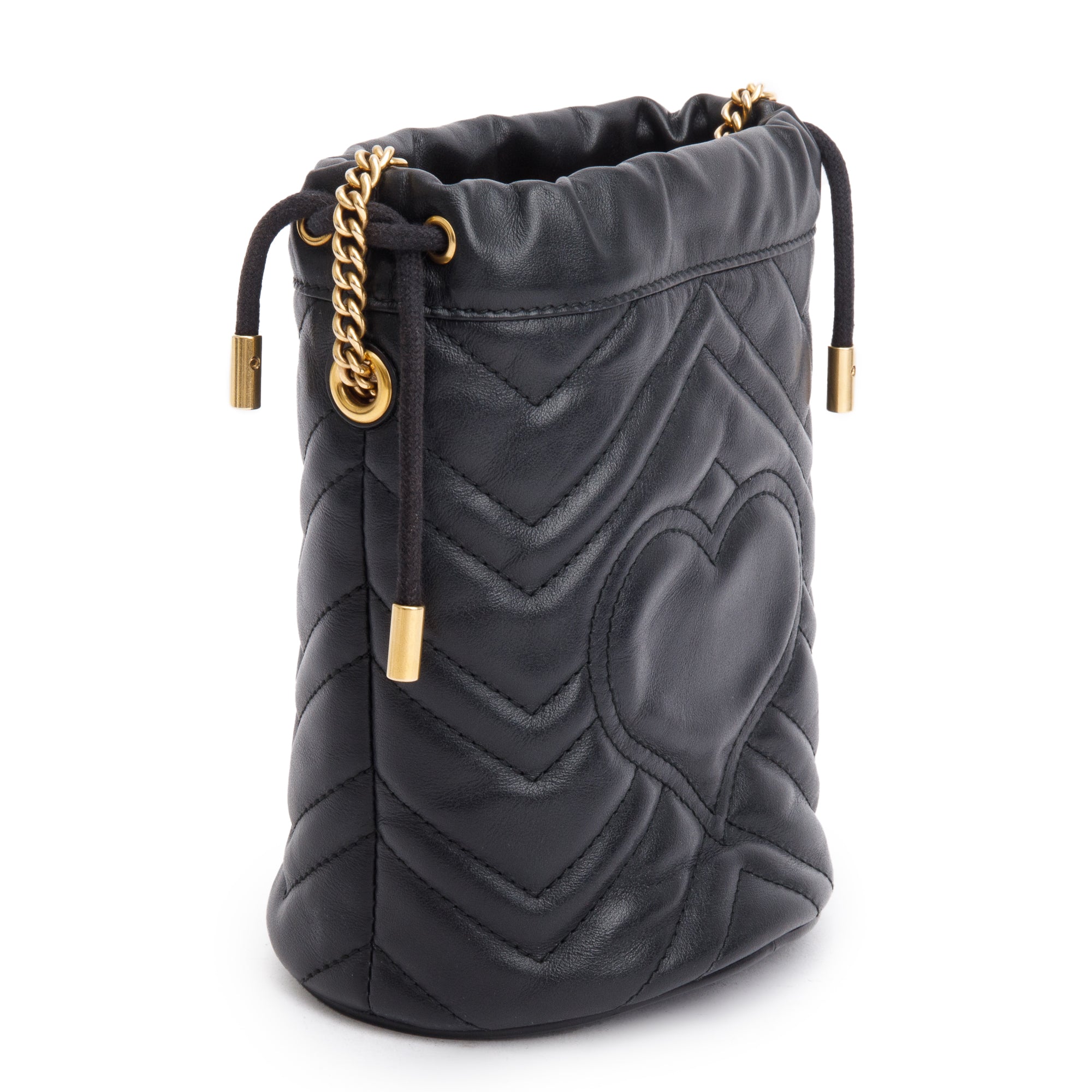 Gucci Black Calfskin Leather GG Marmont Mini Bucket Bag w/ Receipt