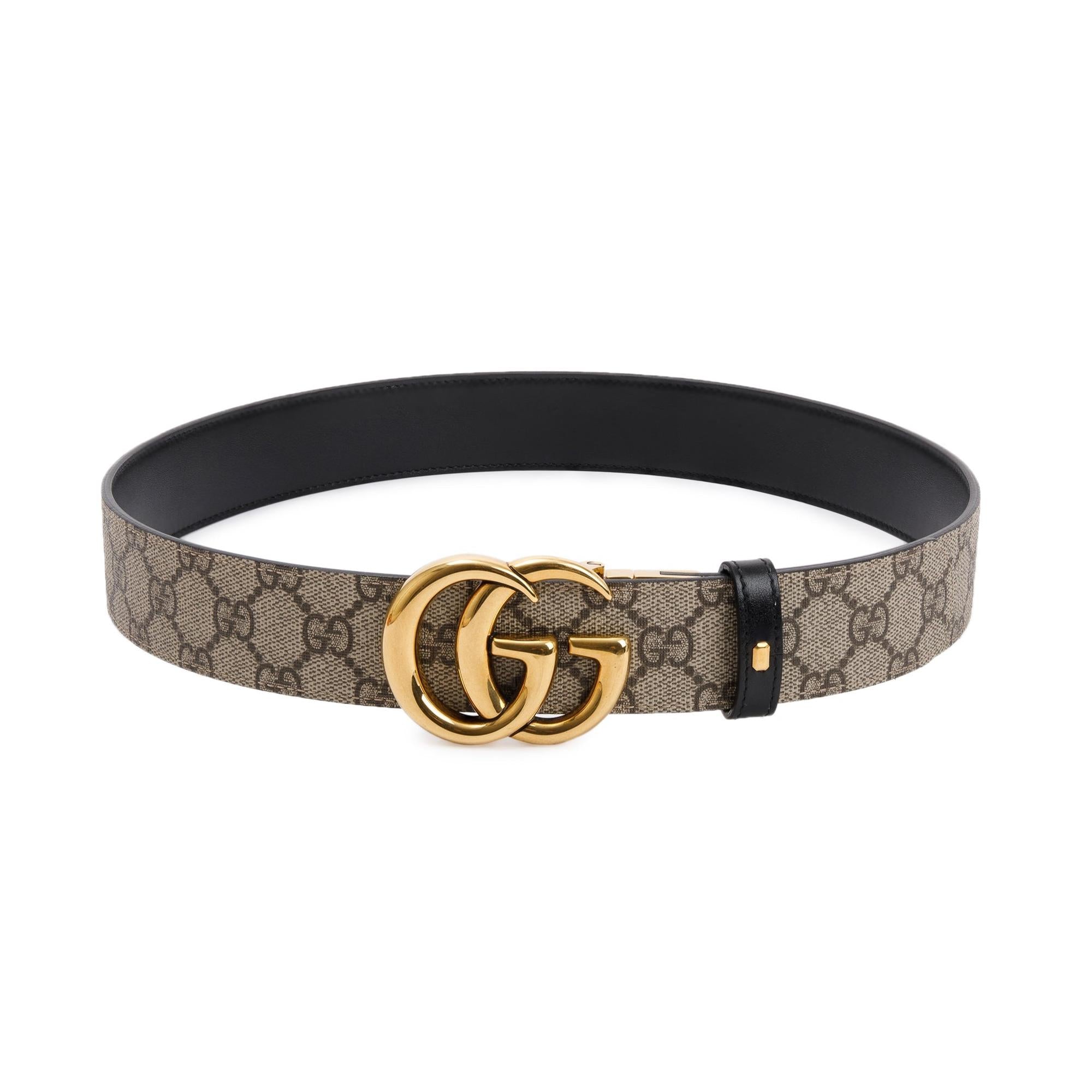 Gucci Black Calfskin Leather GG Supreme Reversible GG Marmont Belt, 85 24