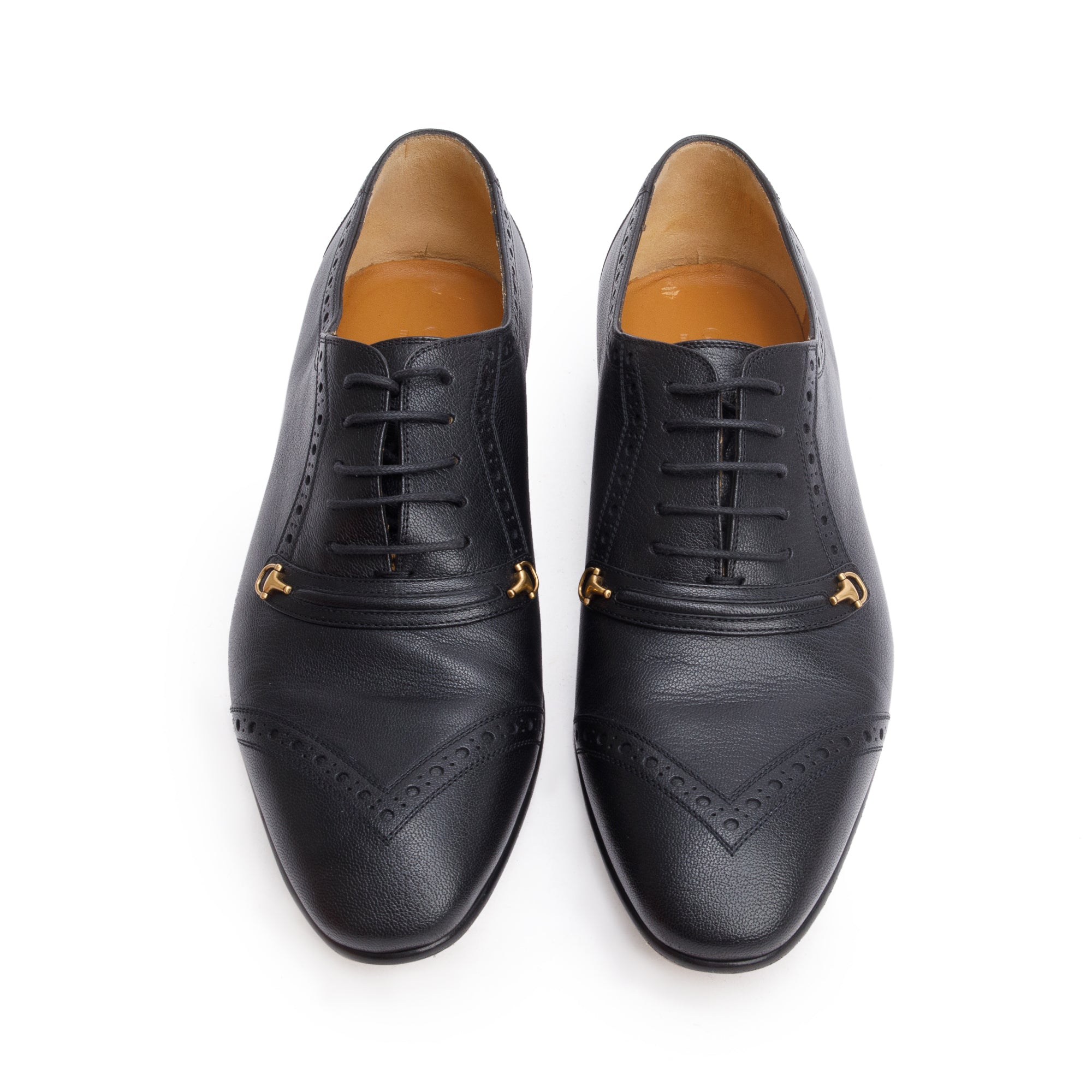 Gucci Black Calfskin Leather Horsebit Accent Lace-Up Shoe, Size 10 w/ Box