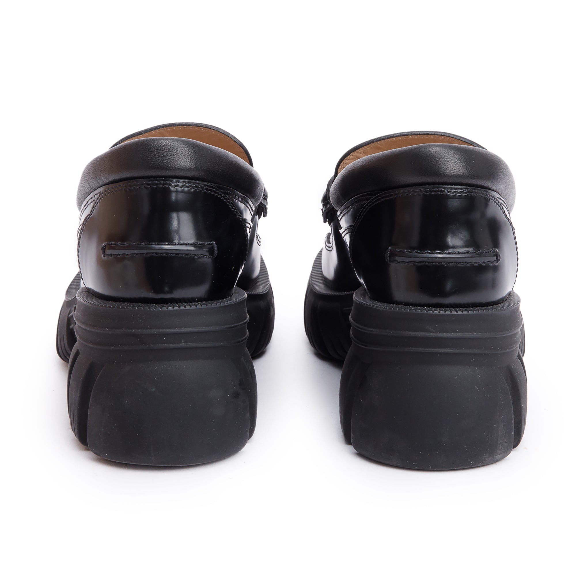 Gucci Black Calfskin Leather Horsebit Accent Lug Sole Loafers, Size 6.5 w/ Box