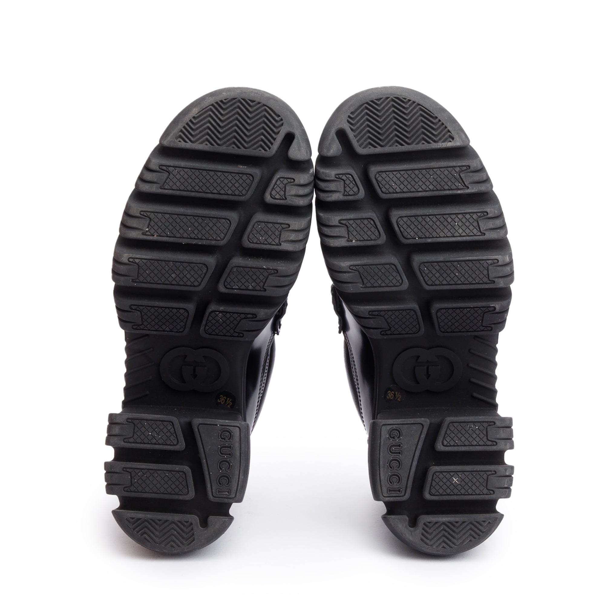 Gucci Black Calfskin Leather Horsebit Accent Lug Sole Loafers, Size 6.5 w/ Box