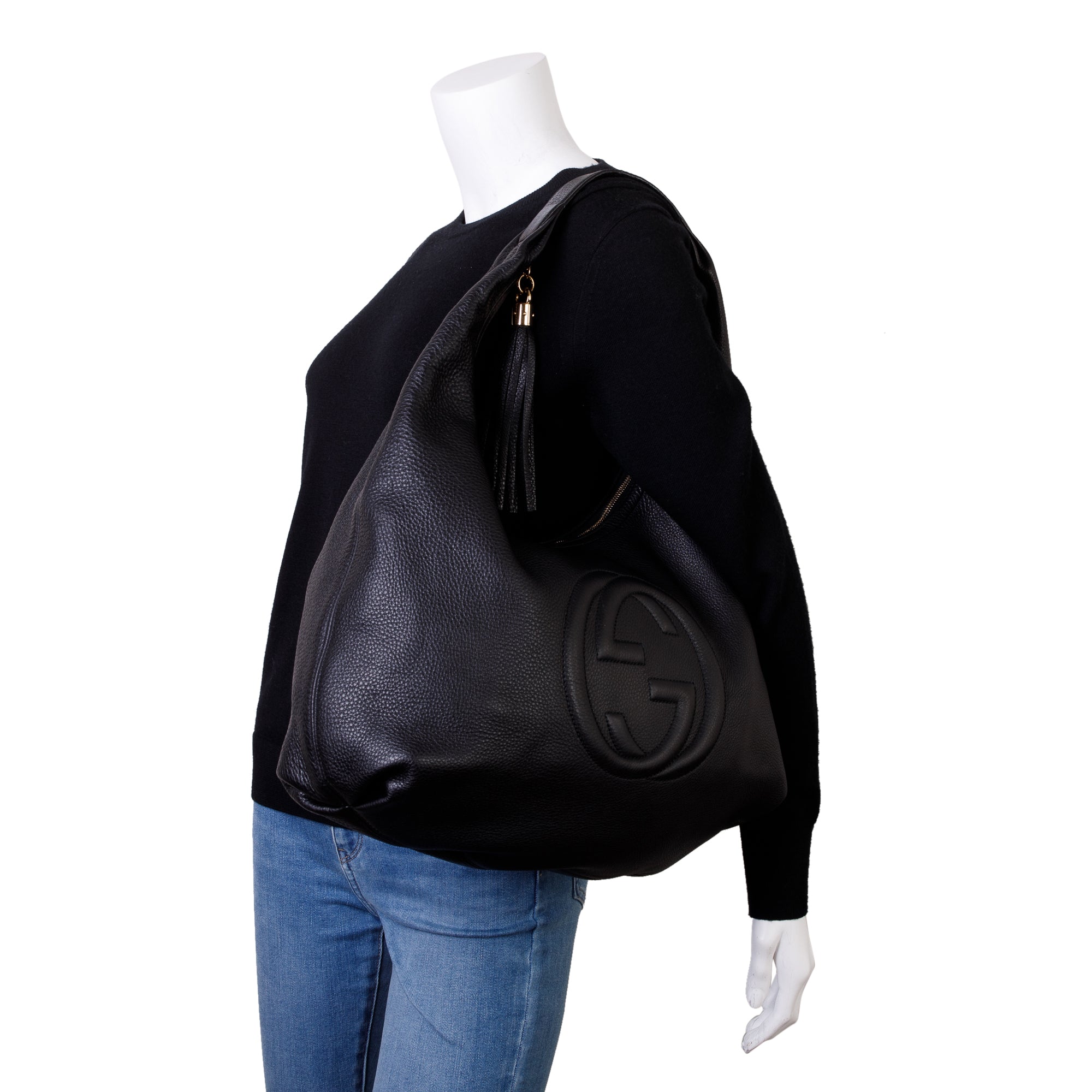 Gucci Black Calfskin Leather Large Soho Hobo Bag