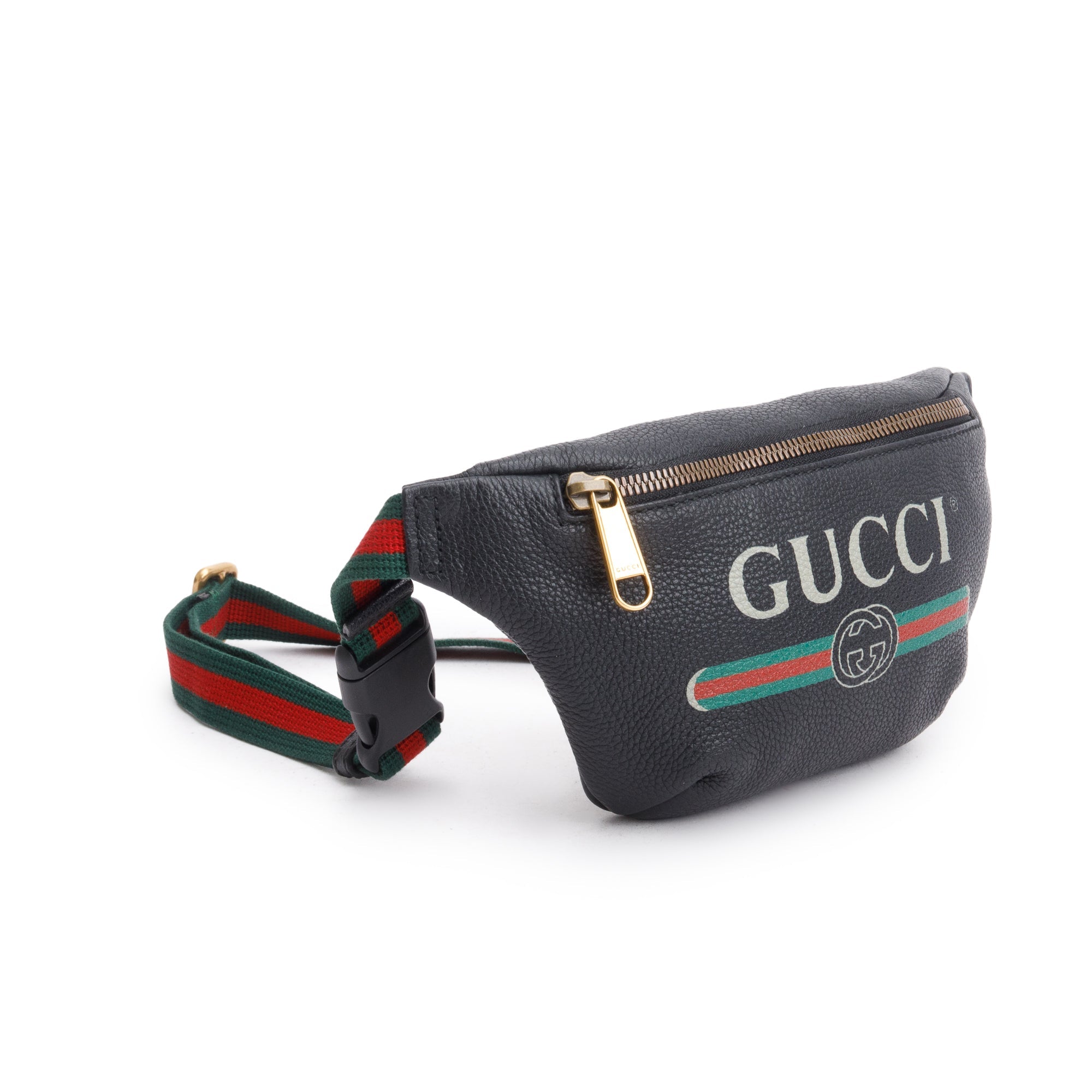 Gucci Black Calfskin Leather Logo Print Small Belt Bag