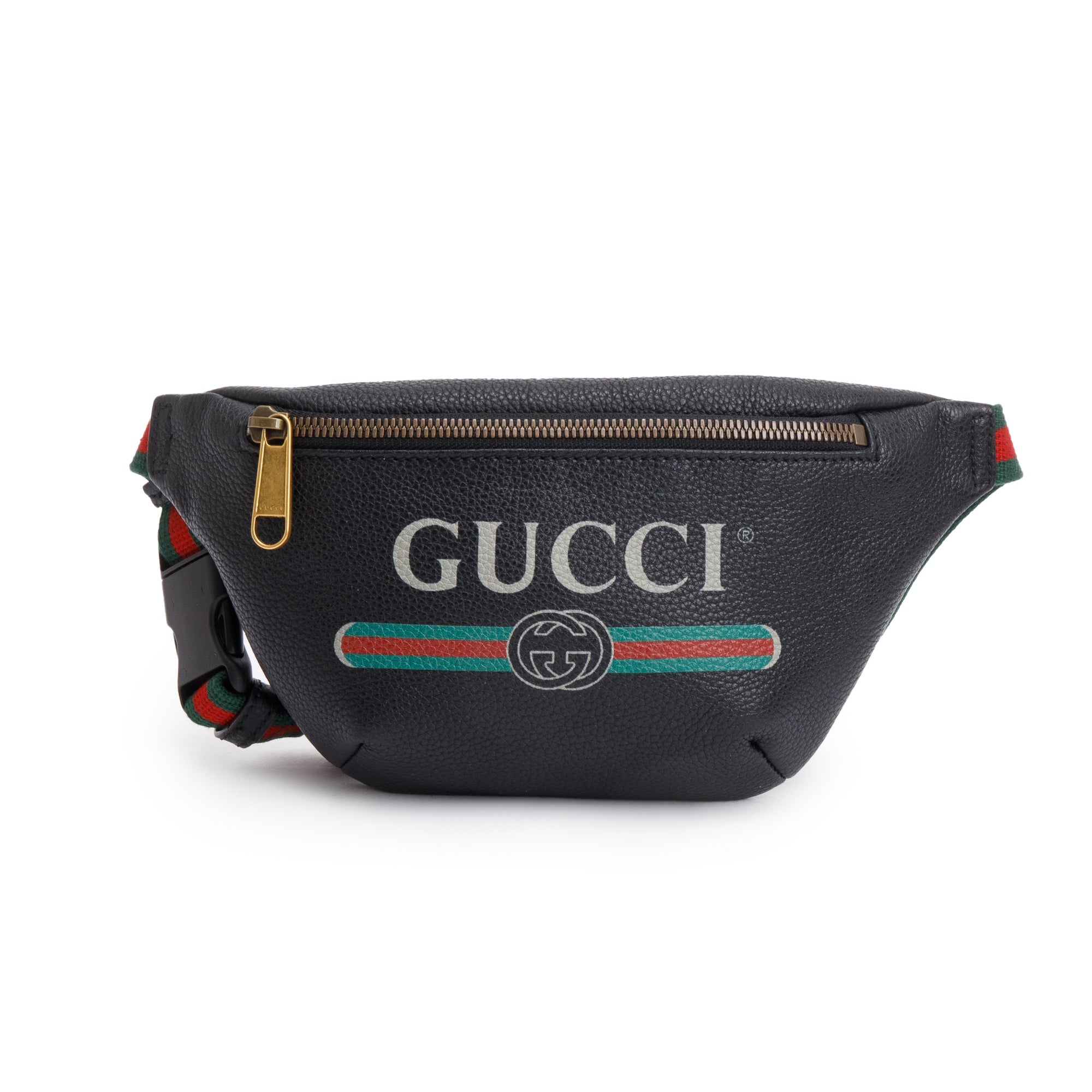 Gucci Black Calfskin Leather Logo Print Small Belt Bag w/ Box