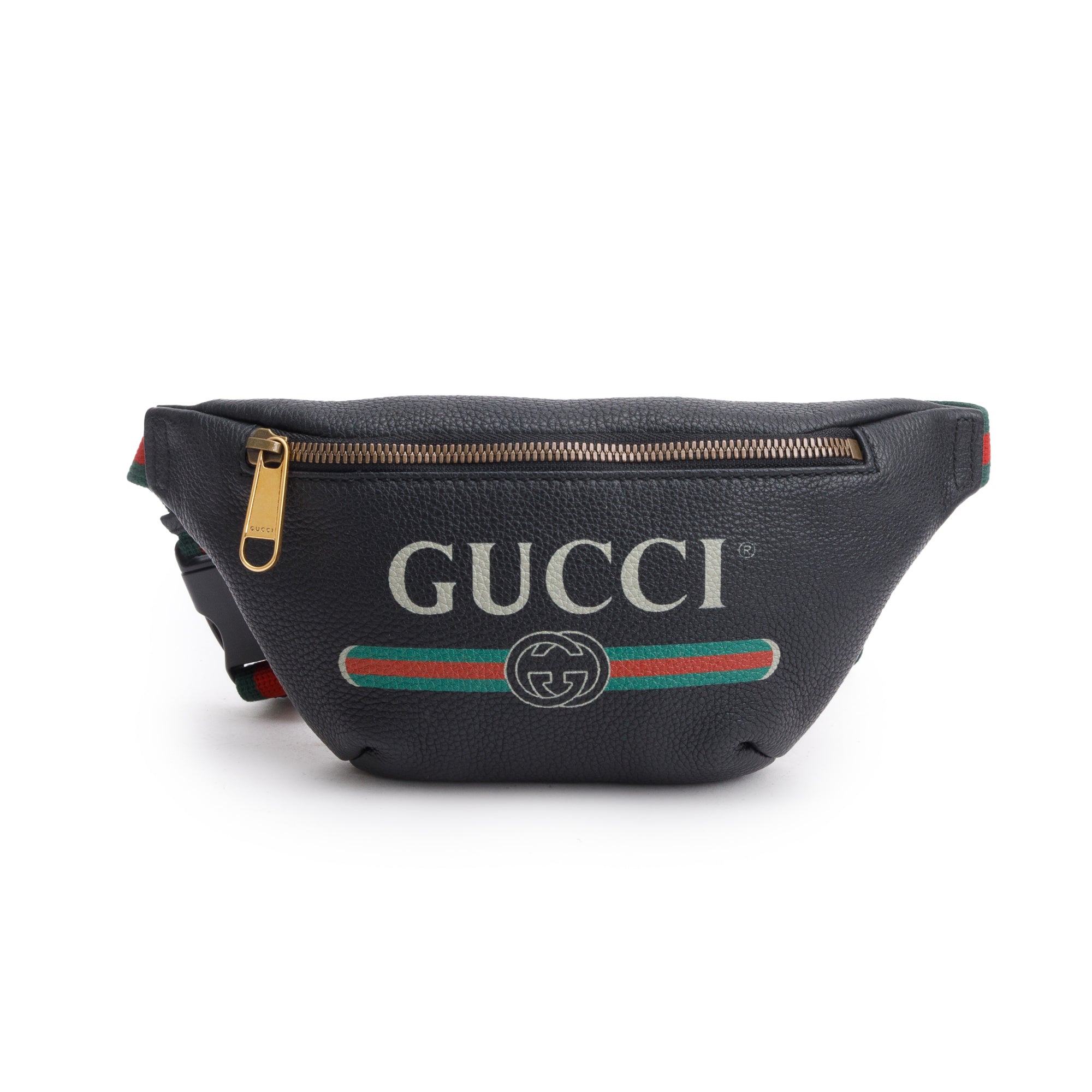 Gucci Black Calfskin Leather Logo Print Small Belt Bag