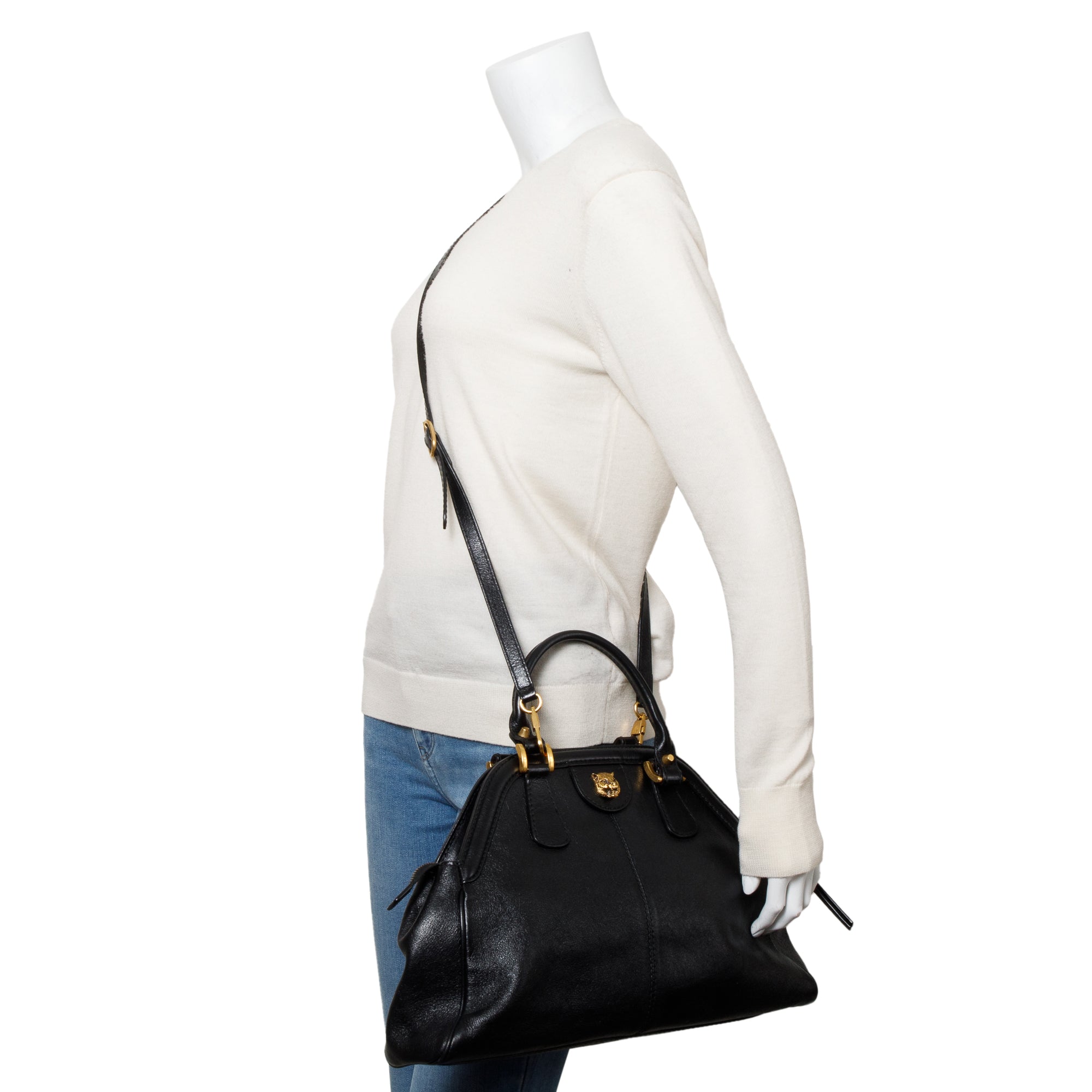 Gucci Black Calfskin Leather Medium RE(Belle) Shoulder Bag w/ Strap