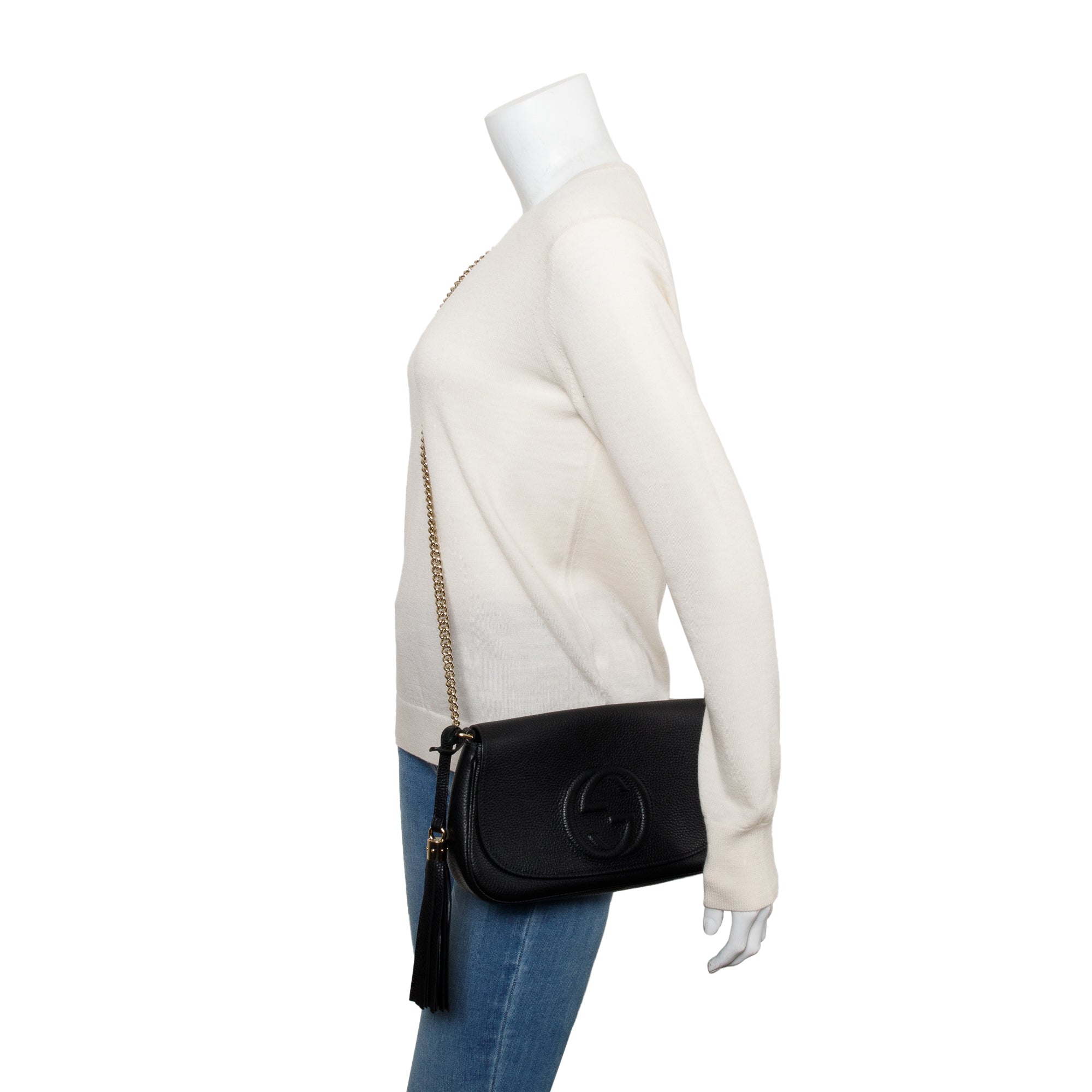 Gucci Black Calfskin Leather Medium Soho Chain Crossbody Bag