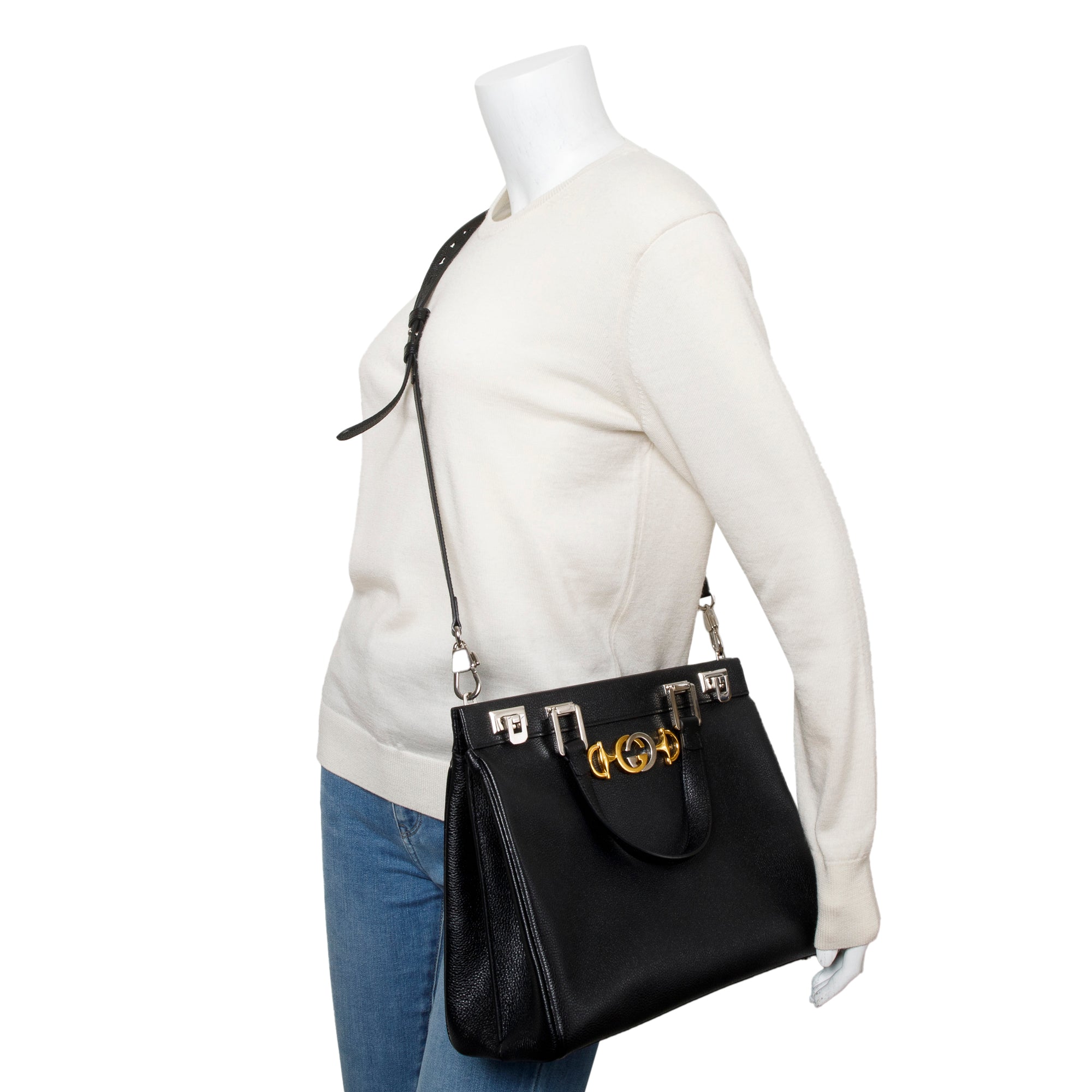 Gucci Black Calfskin Leather Medium Zumi Top Handle Bag w/ Strap