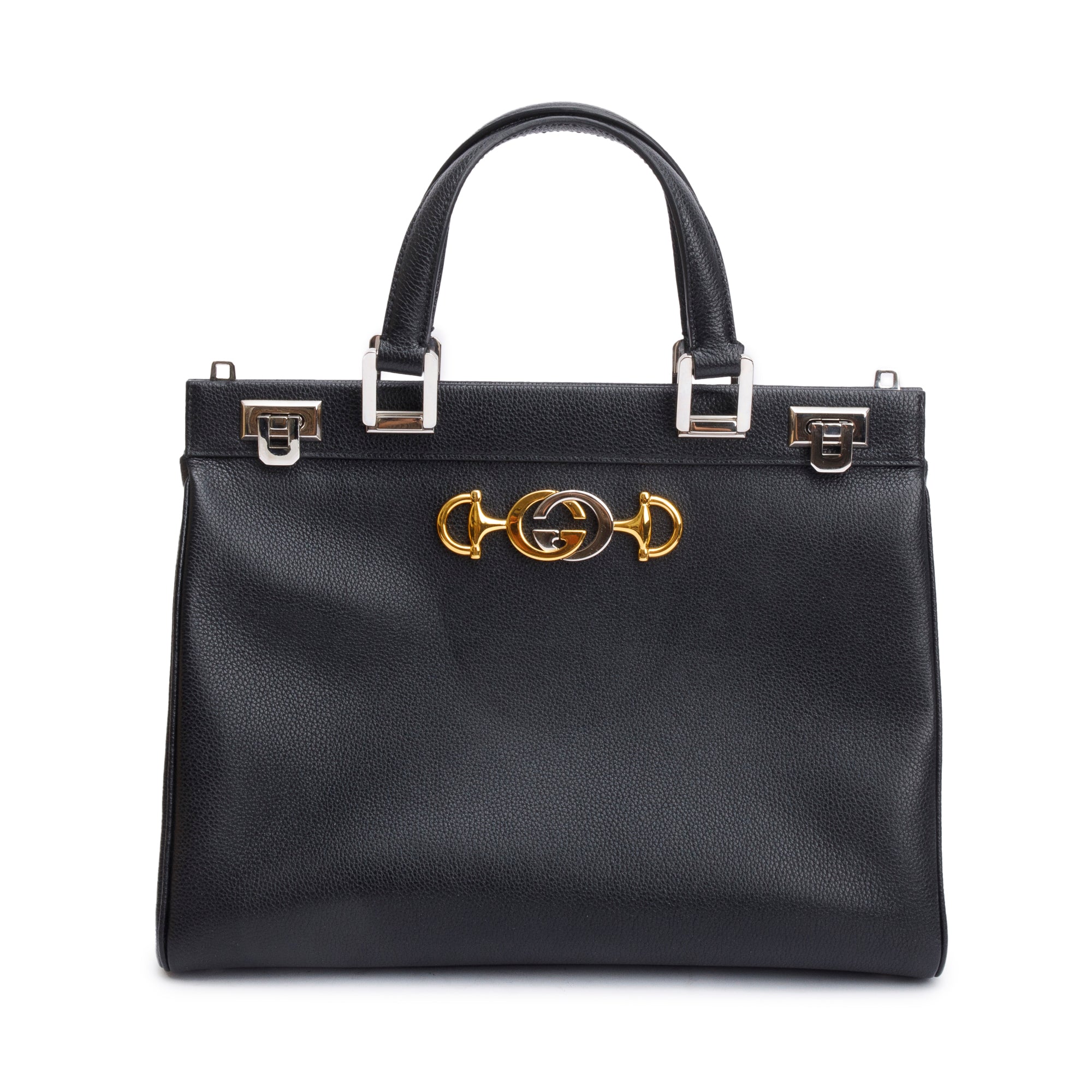 Gucci Black Calfskin Leather Medium Zumi Top Handle Bag w/ Strap