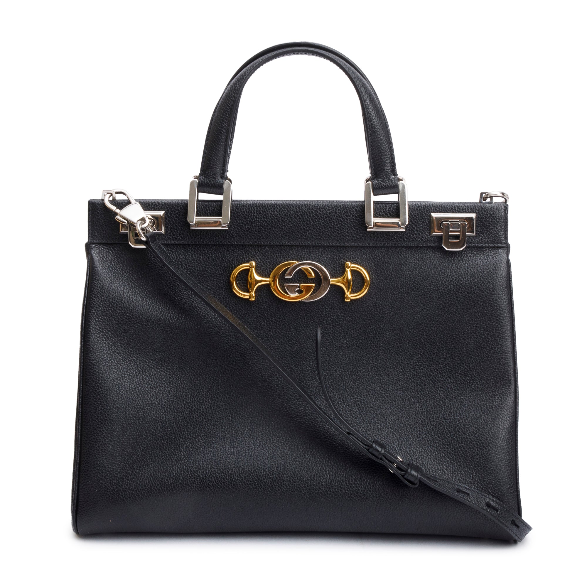 Gucci Black Calfskin Leather Medium Zumi Top Handle Bag w/ Strap