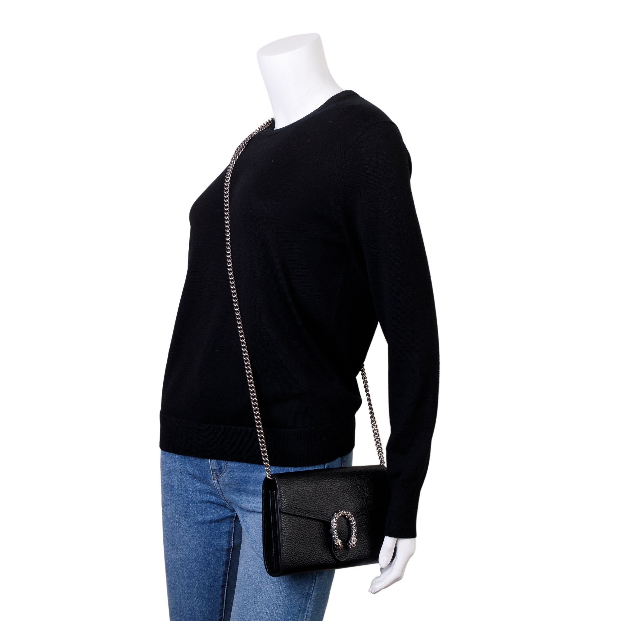 Gucci Black Calfskin Leather Mini Dionysus Chain Wallet