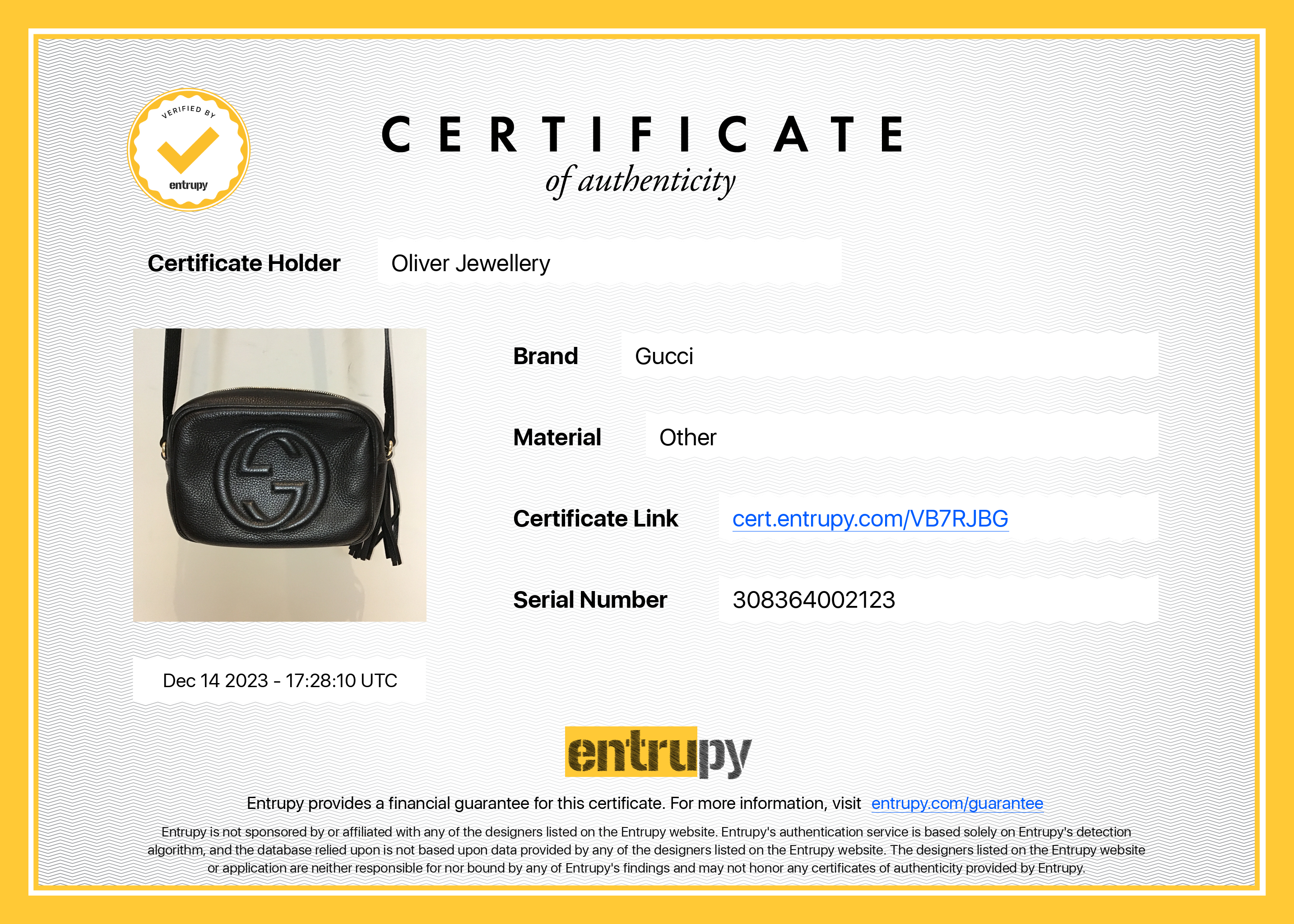 Gucci Black Calfskin Leather Small Soho Disco Bag