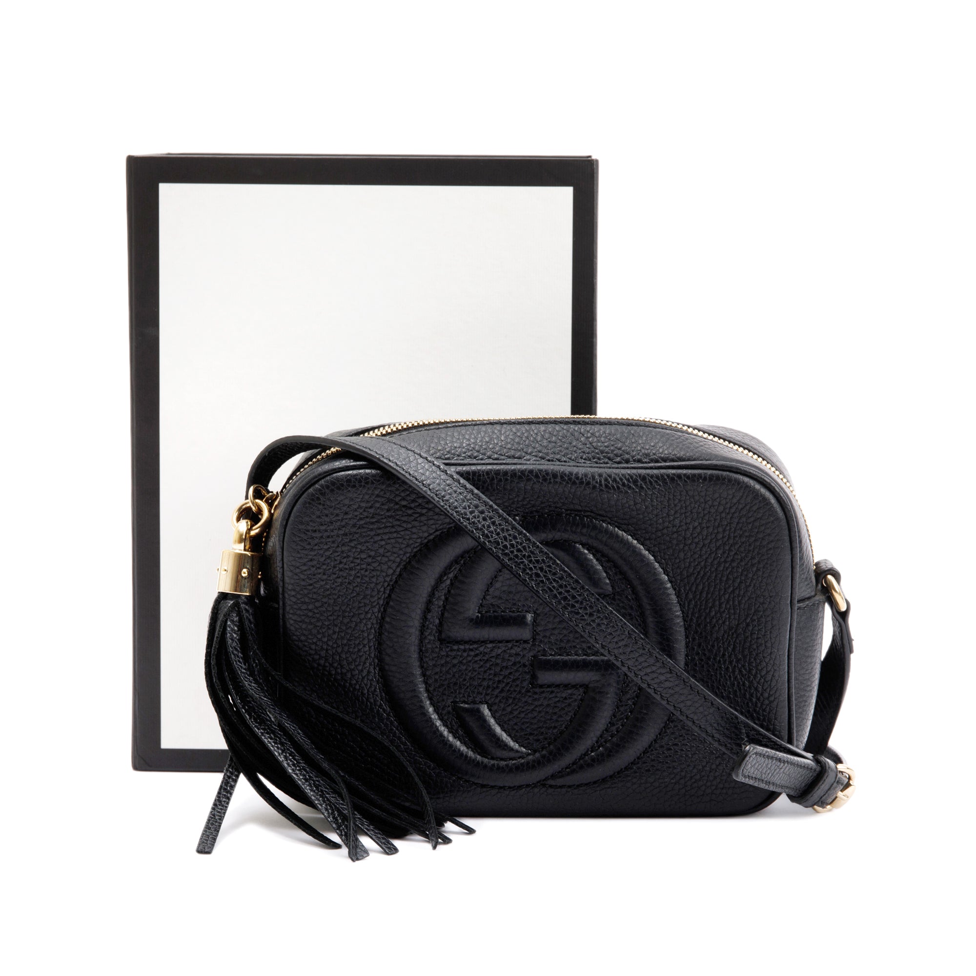 Gucci Black Calfskin Leather Small Soho Disco Bag w/ Box