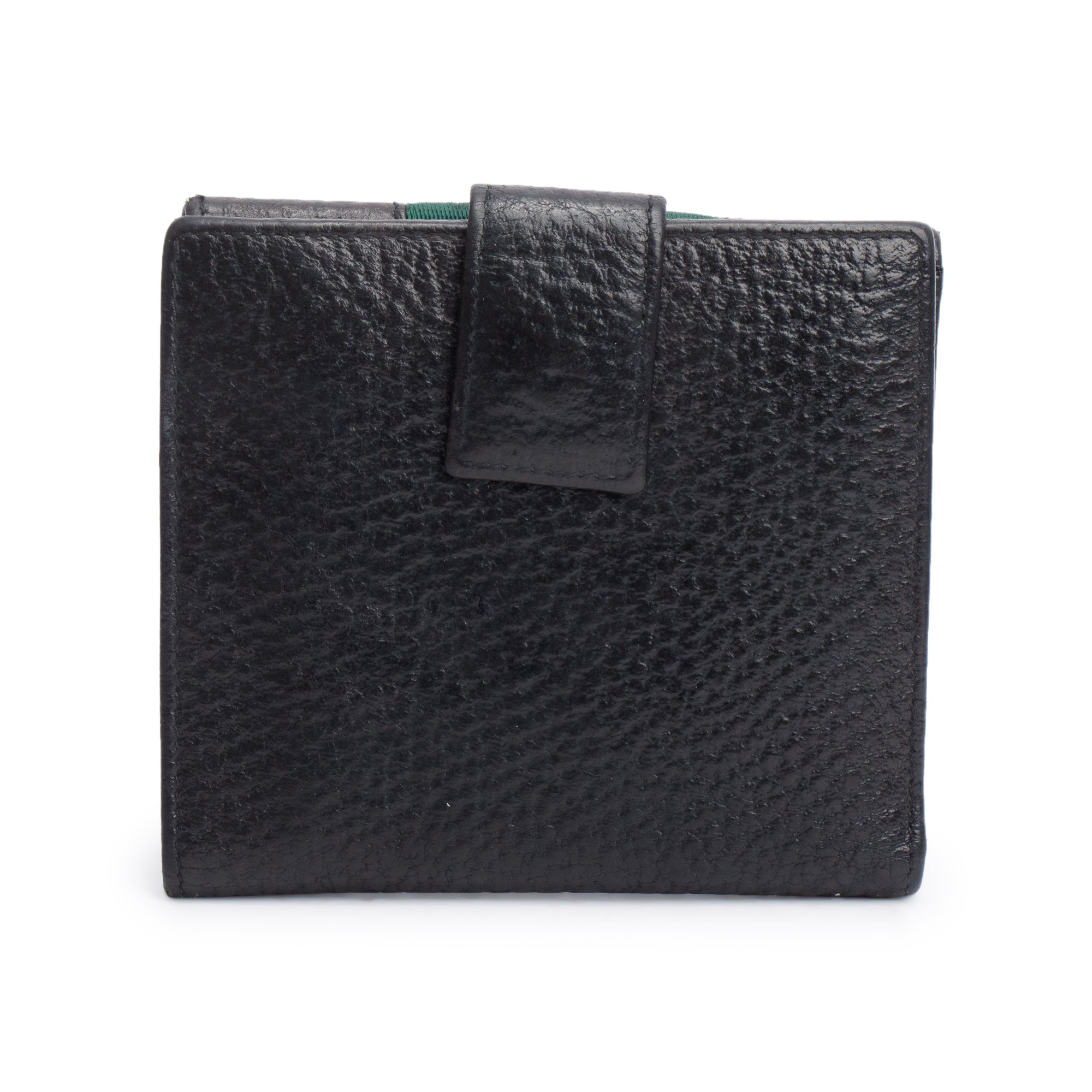 Gucci Black Calfskin Leather Web Interlocking G Logo Dollar French Flap Wallet