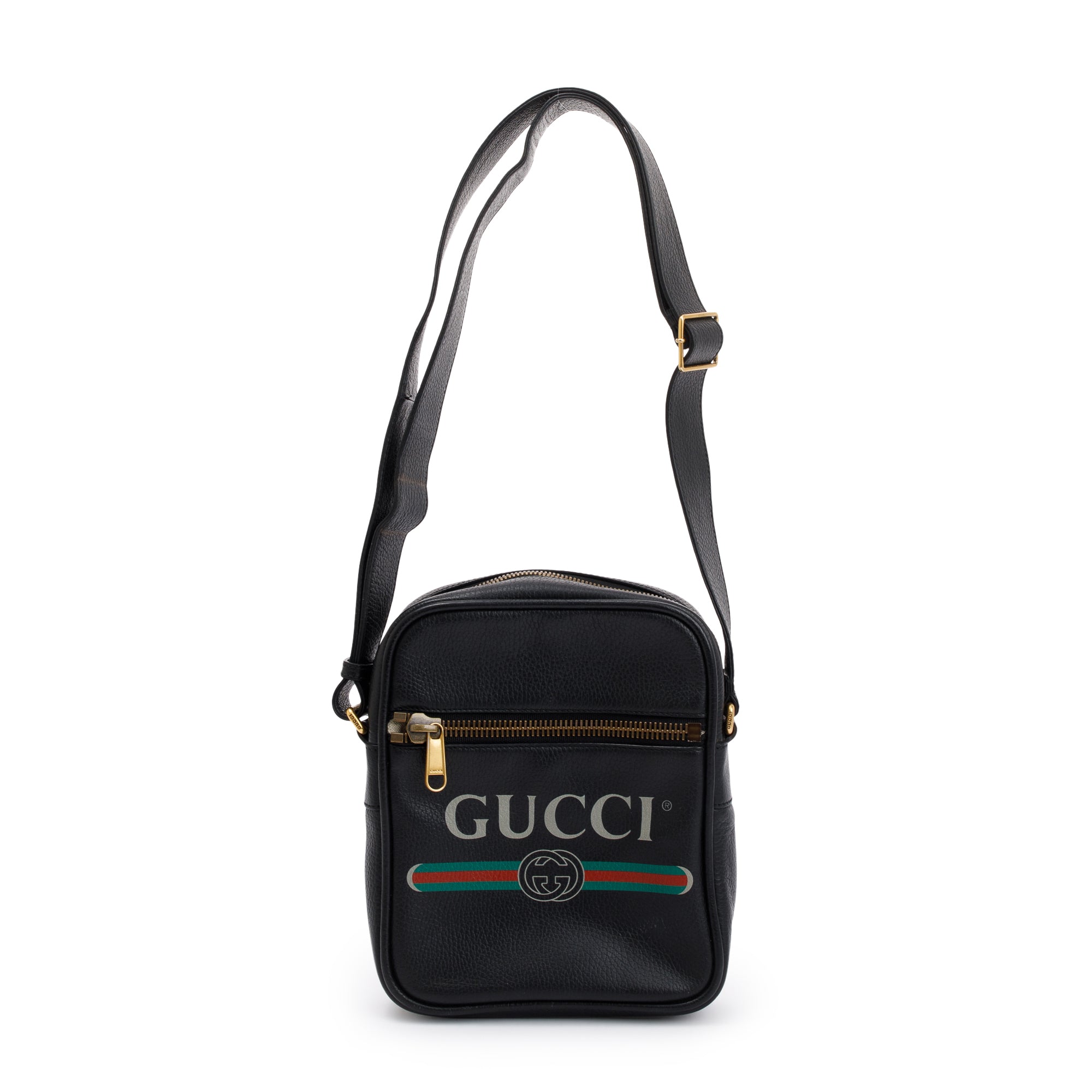 Gucci Black Calfskin Leather Web Logo Messenger Bag w/ Box