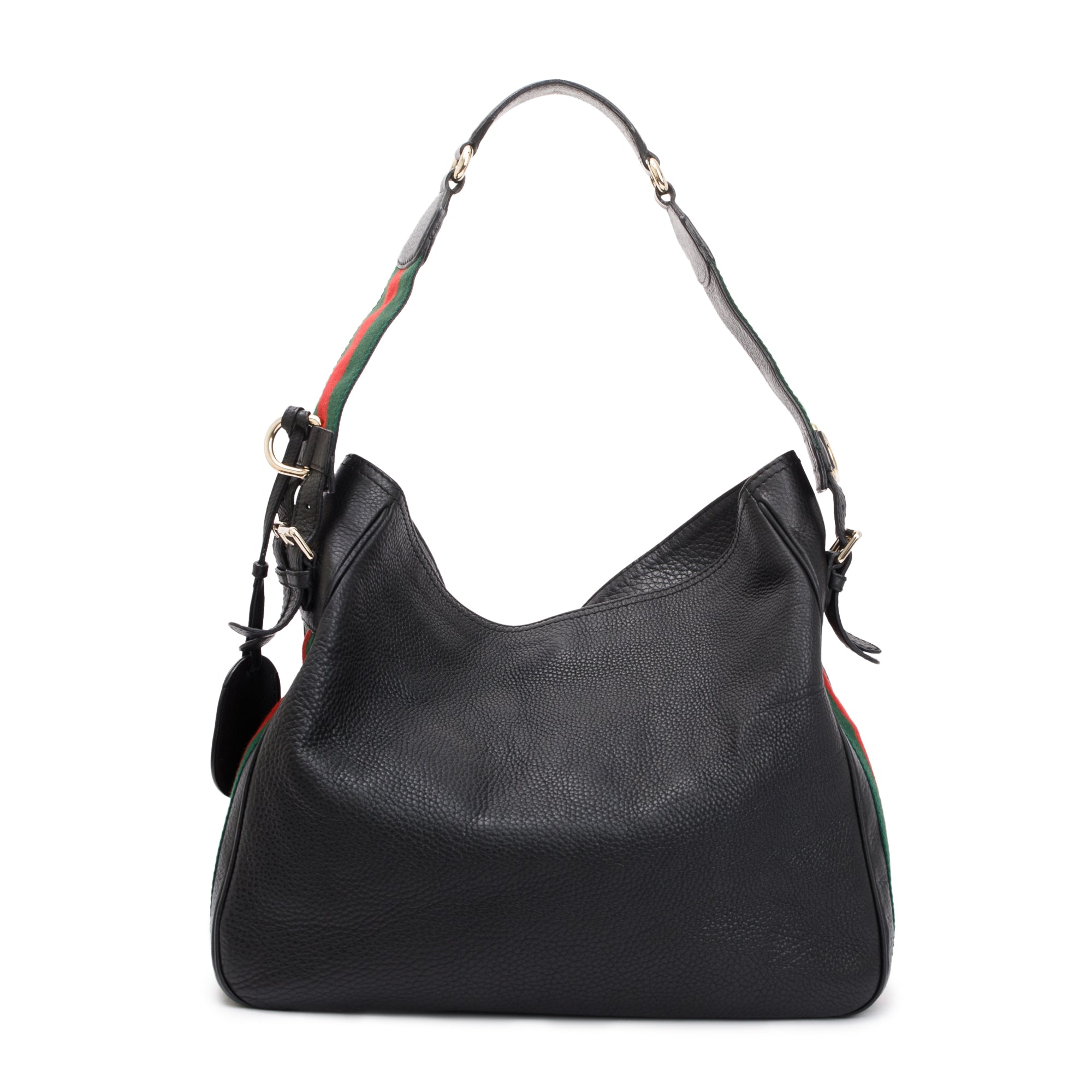 Gucci Black Calfskin Leather Web Medium Heritage Shoulder Bag