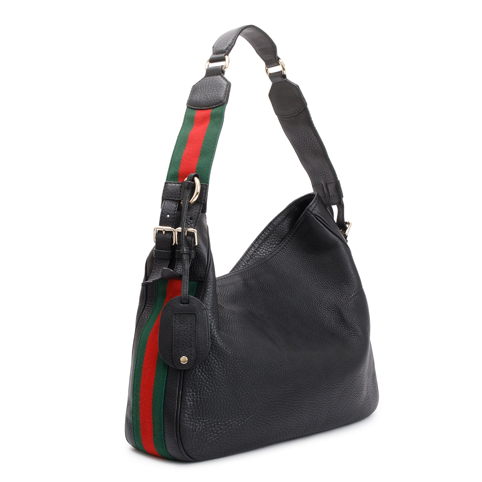 Gucci Black Calfskin Leather Web Medium Heritage Shoulder Bag