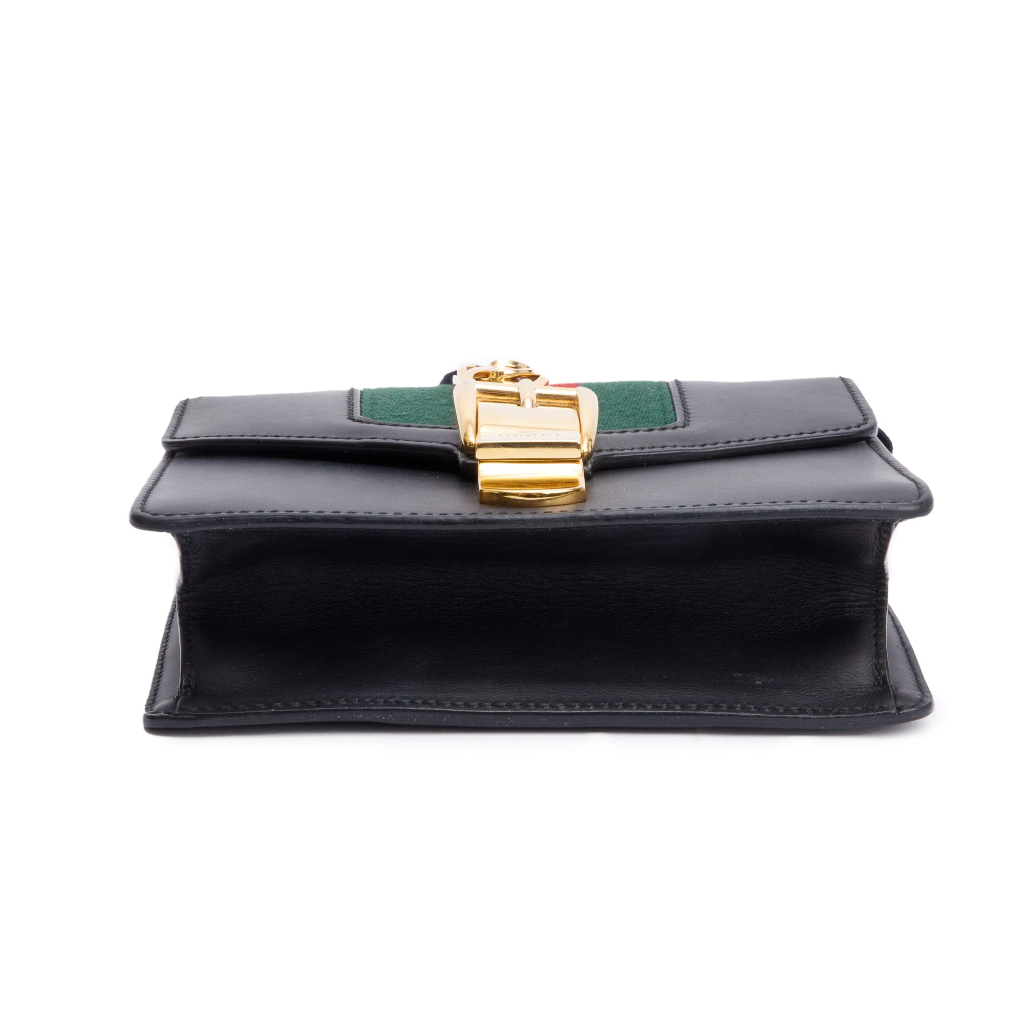 Gucci Black Calfskin Leather Web Mini Sylvie Chain Shoulder Bag