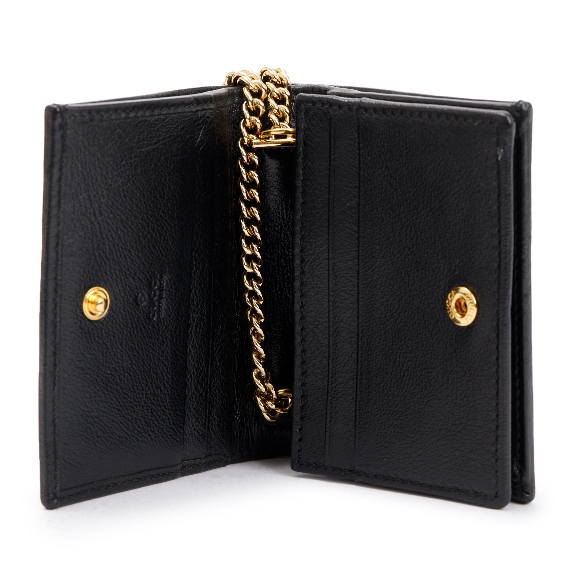 Gucci Black Calfskin Leather Web Rajah Chain Card Case Wallet