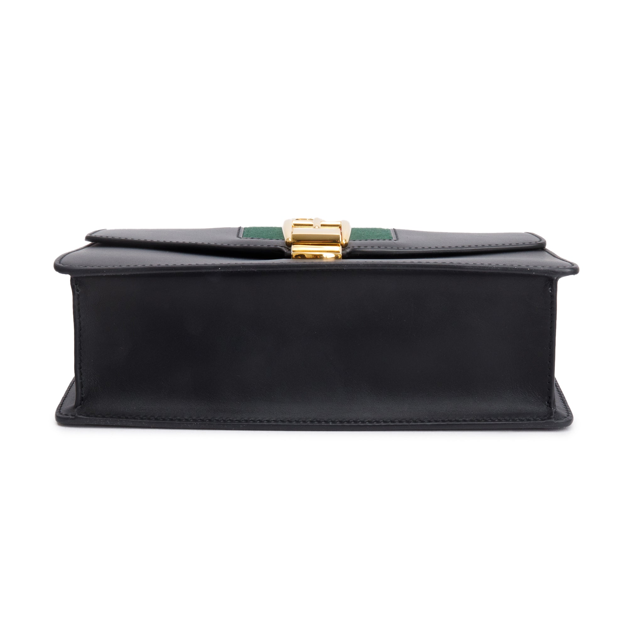 Gucci Black Calfskin Leather Web Small Sylvie Shoulder Bag