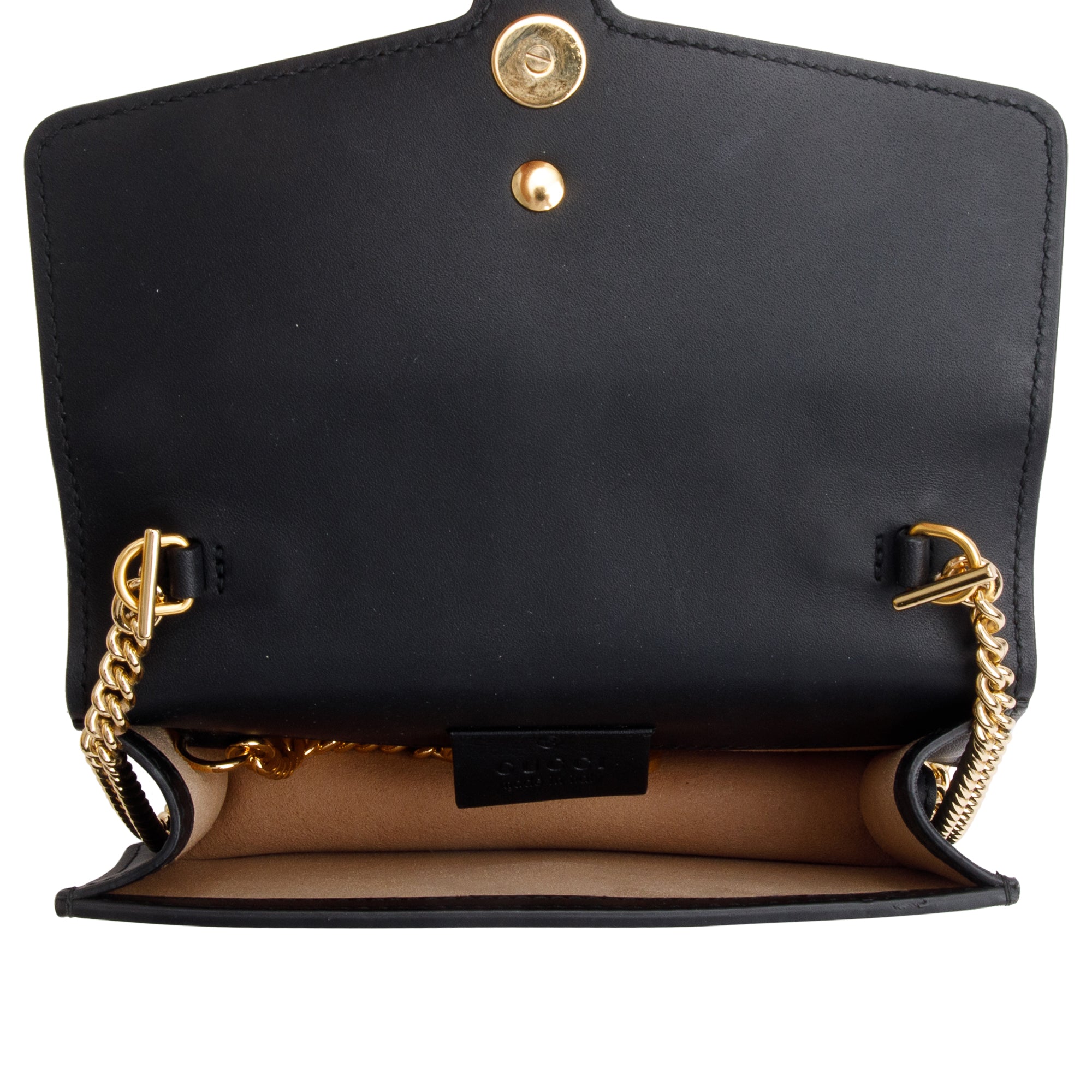 Gucci Black Calfskin Leather Web Super Mini Sylvie Chain Shoulder Bag