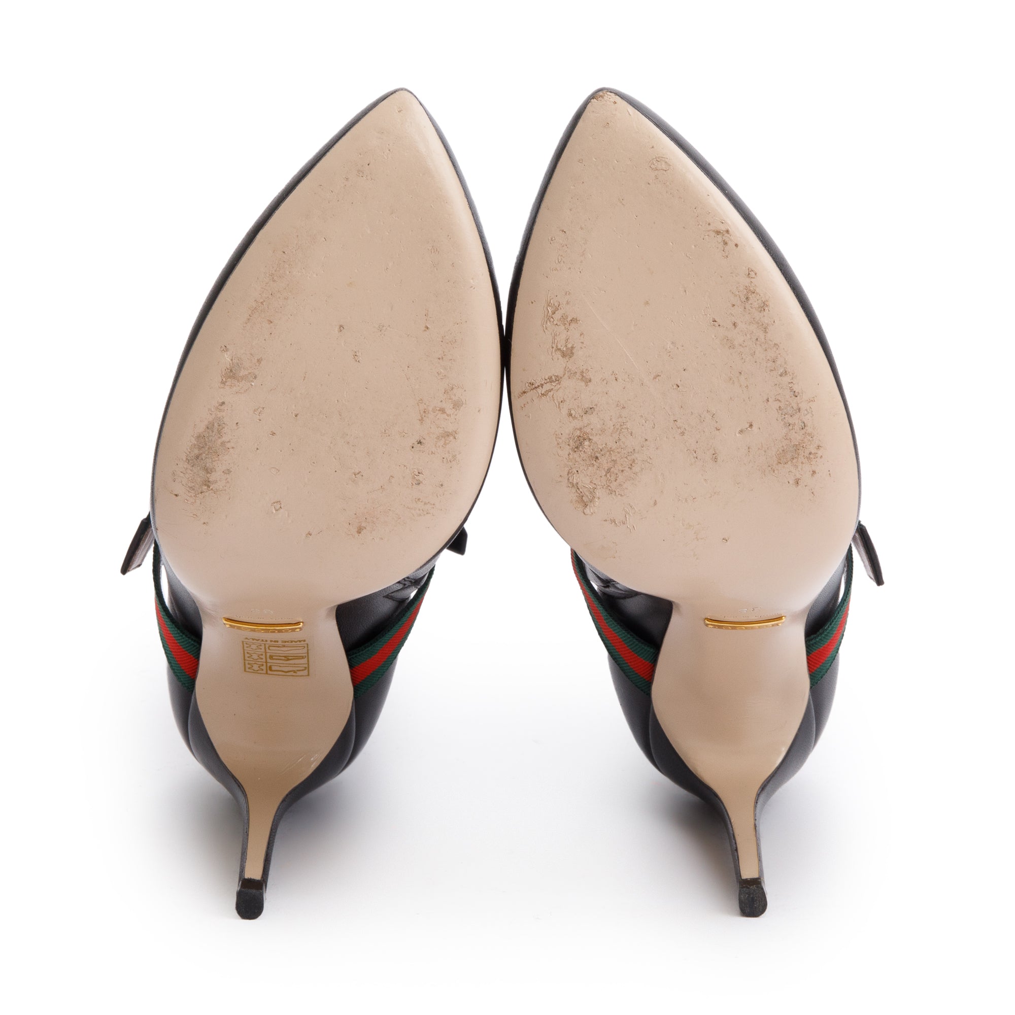 Gucci Black Calfskin Leather Web Sylvie Ankle Boots, Size 38