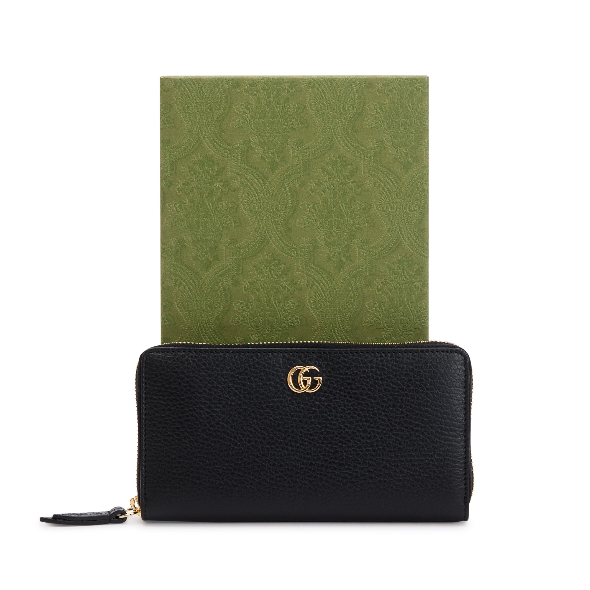 Gucci Black Calfskin Leather Zip-Around Wallet w/ Box