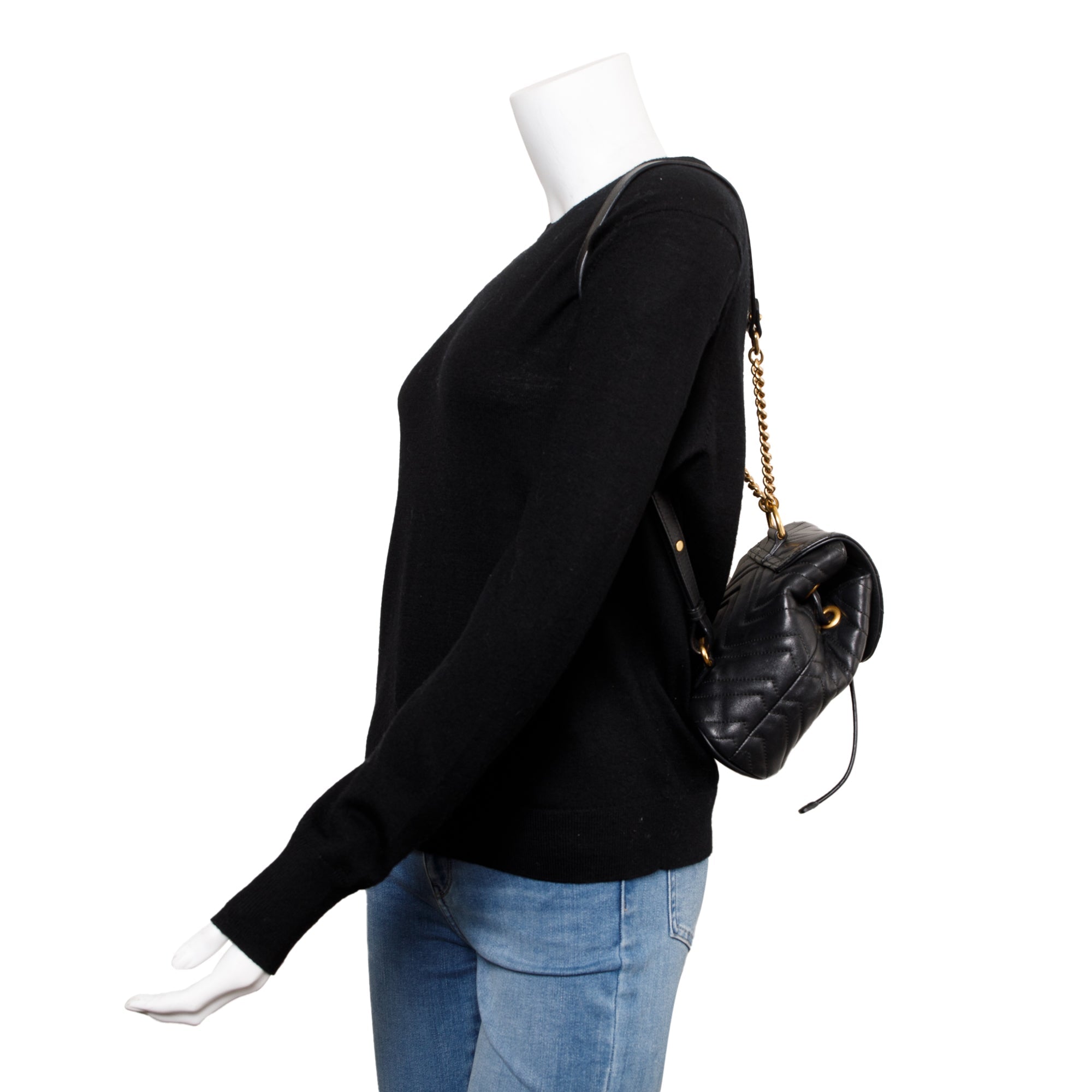 Gucci Black Calfskin Matelasse GG Marmont Flap Backpack