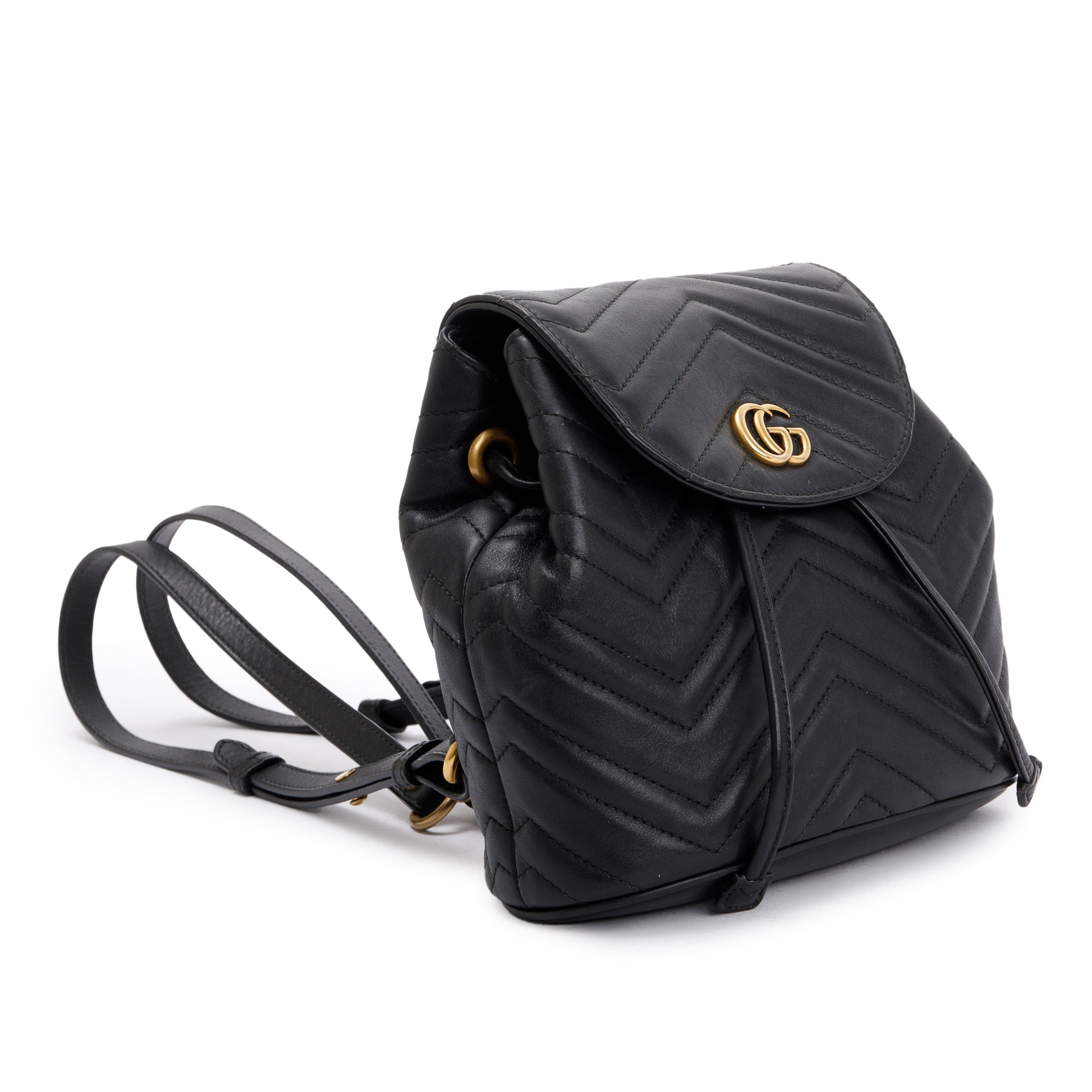 Gucci Black Calfskin Matelasse GG Marmont Flap Backpack