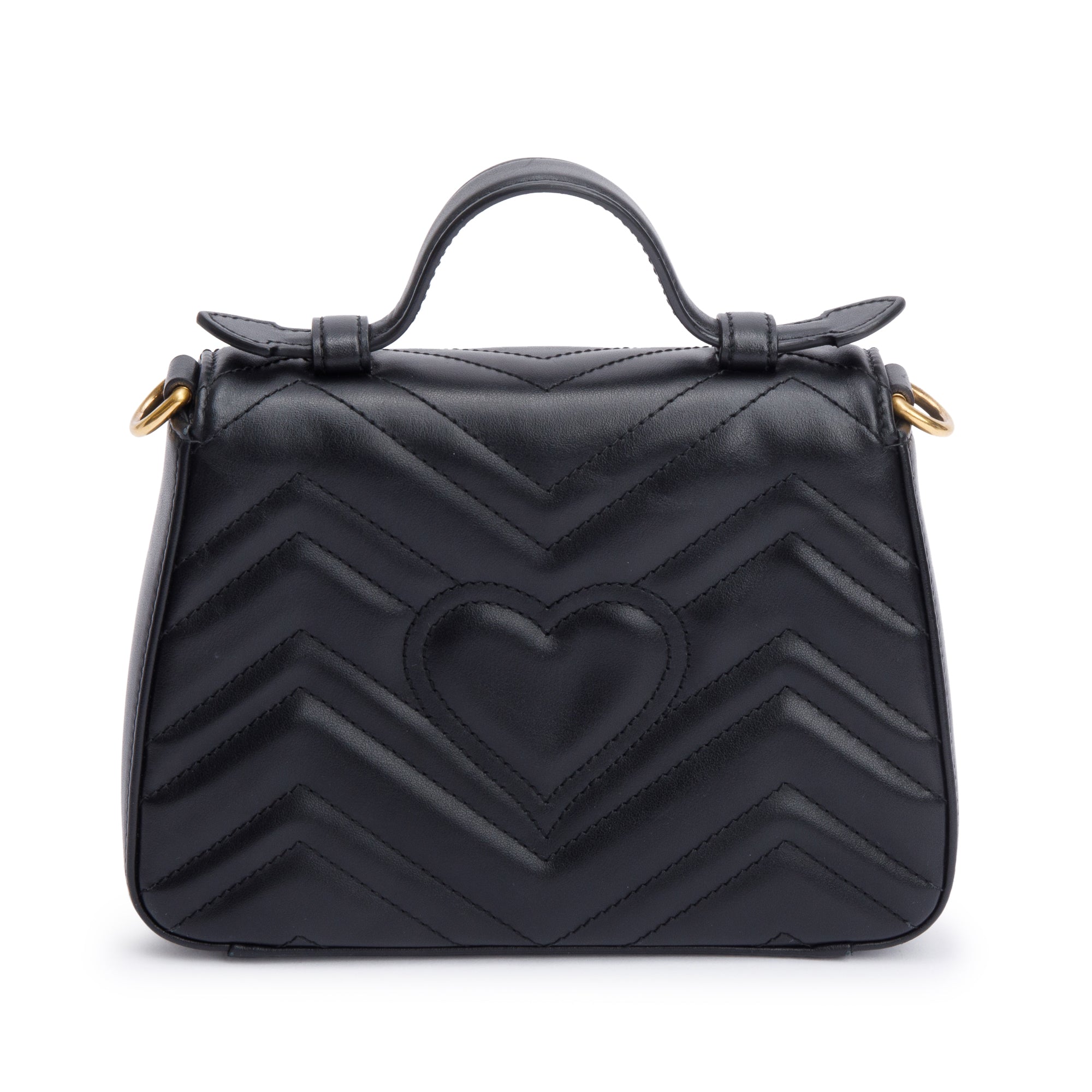 Gucci Black Calfskin Matelasse GG Marmont Mini Top Handle Shoulder Bag w/ Strap