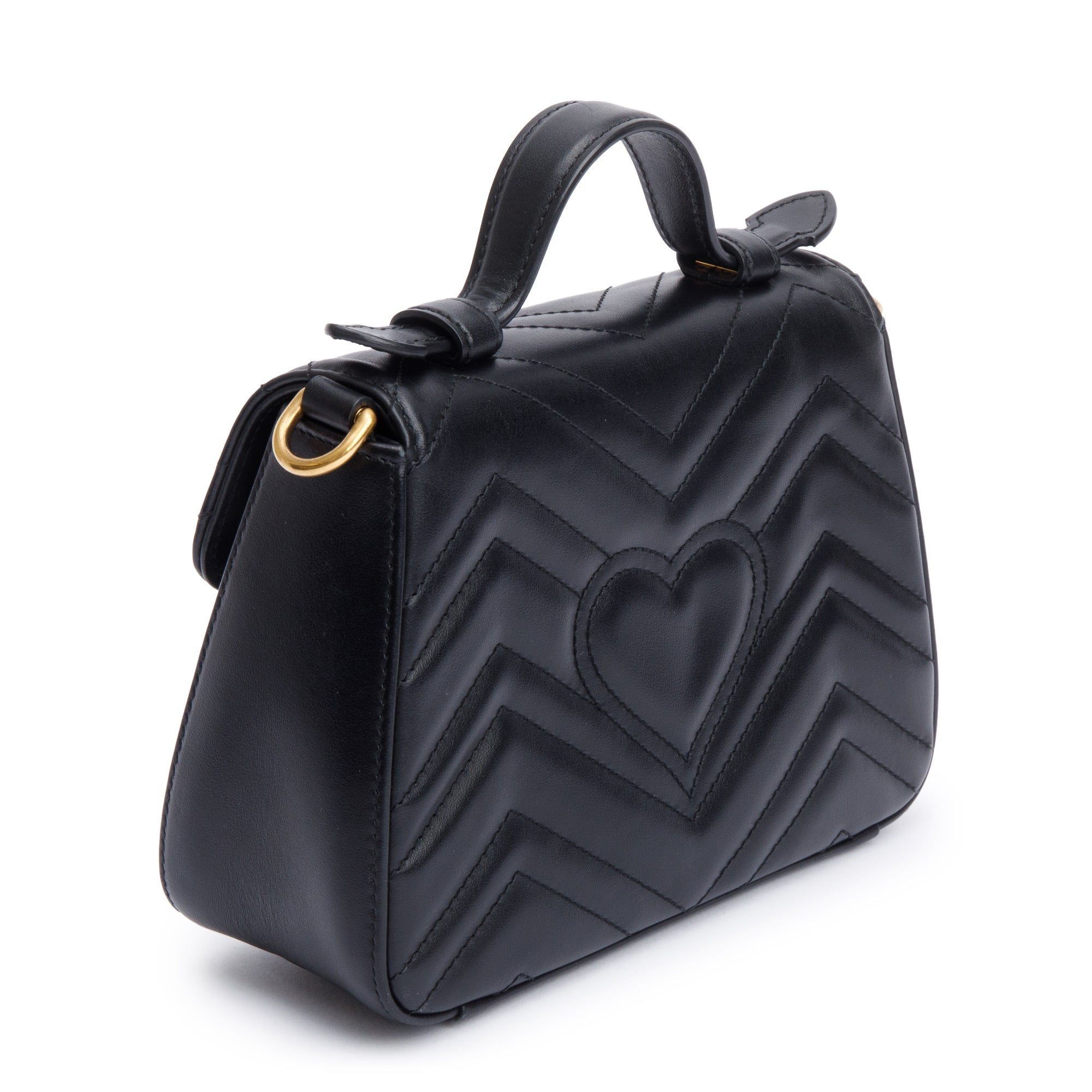 Gucci Black Calfskin Matelasse GG Marmont Mini Top Handle Shoulder Bag w/ Strap