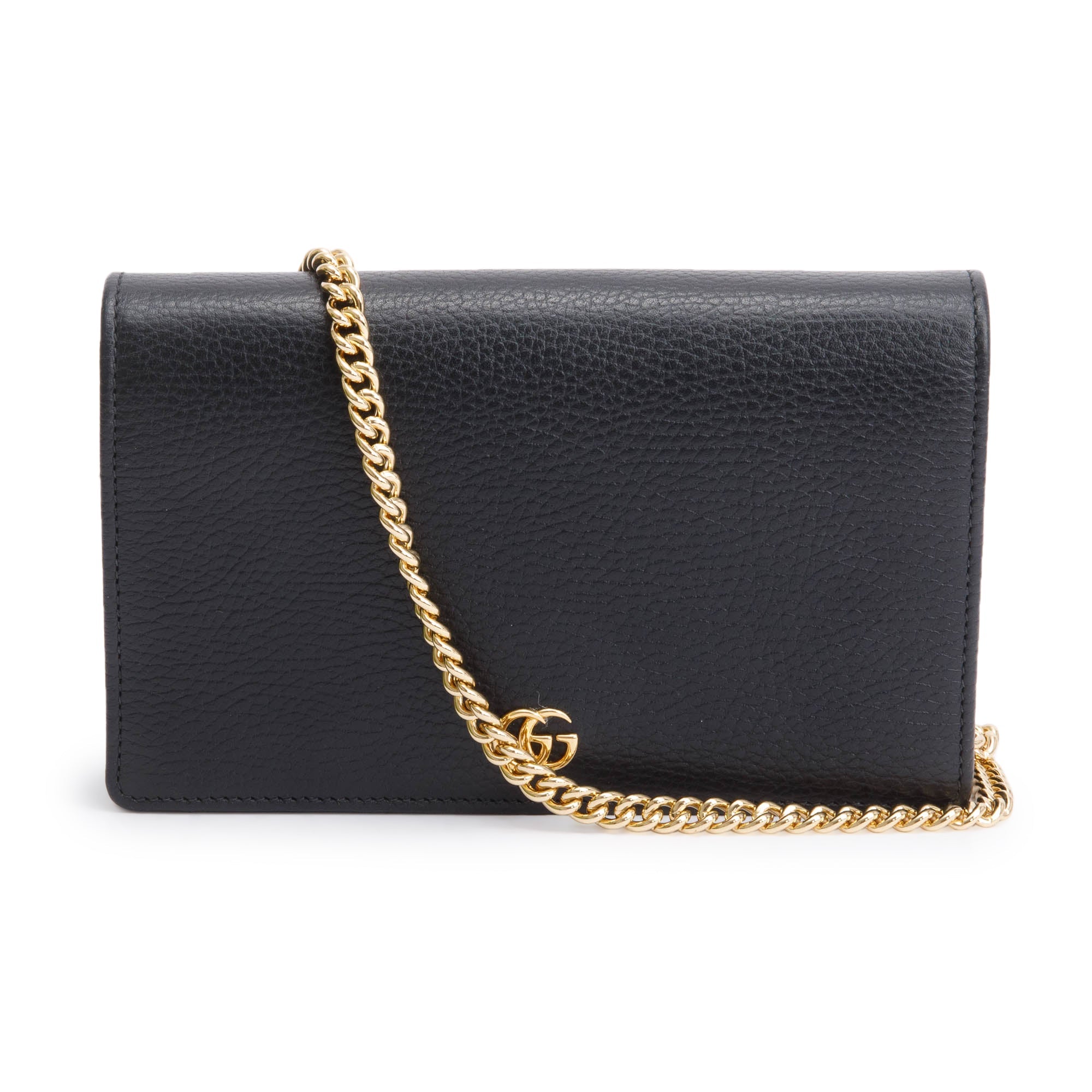 Gucci Black Calfskin Mini GG Marmont Wallet On Chain w/ Box