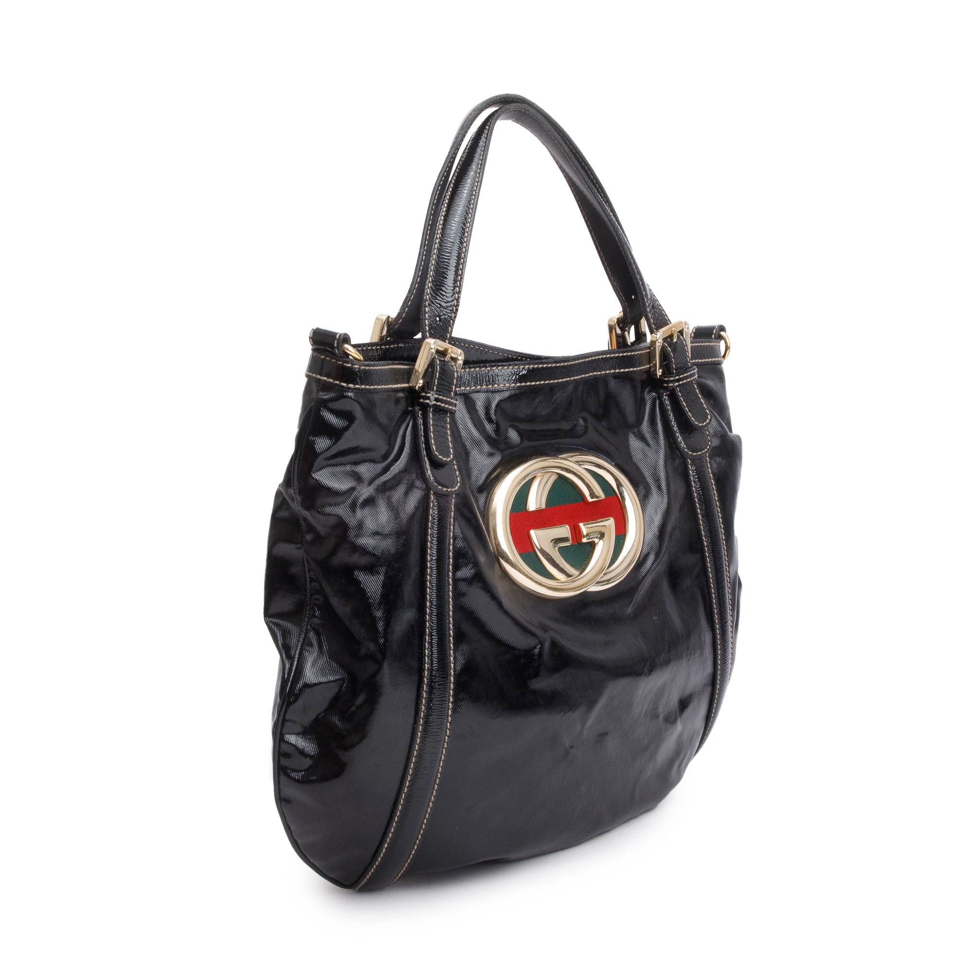 Gucci Black Dialux Coated Canvas Medium Britt Tote Bag