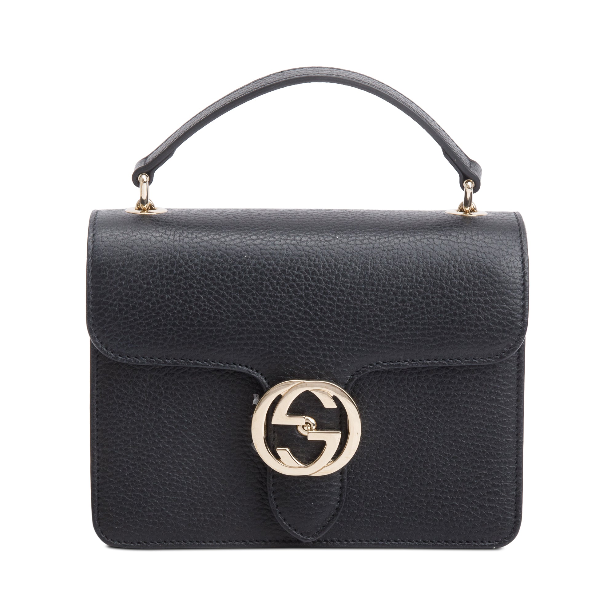 Gucci Black Dollar Calfskin Leather Interlocking GG Small Chain Shoulder Bag