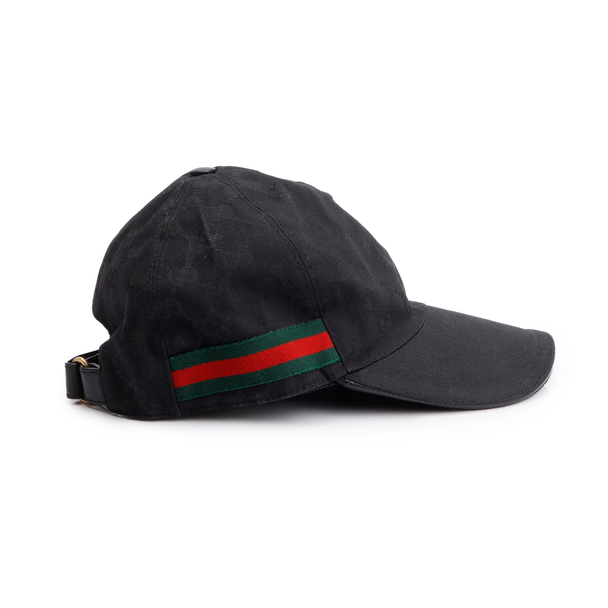 Gucci Black GG Canvas Baseball Hat with Web, Size S 57