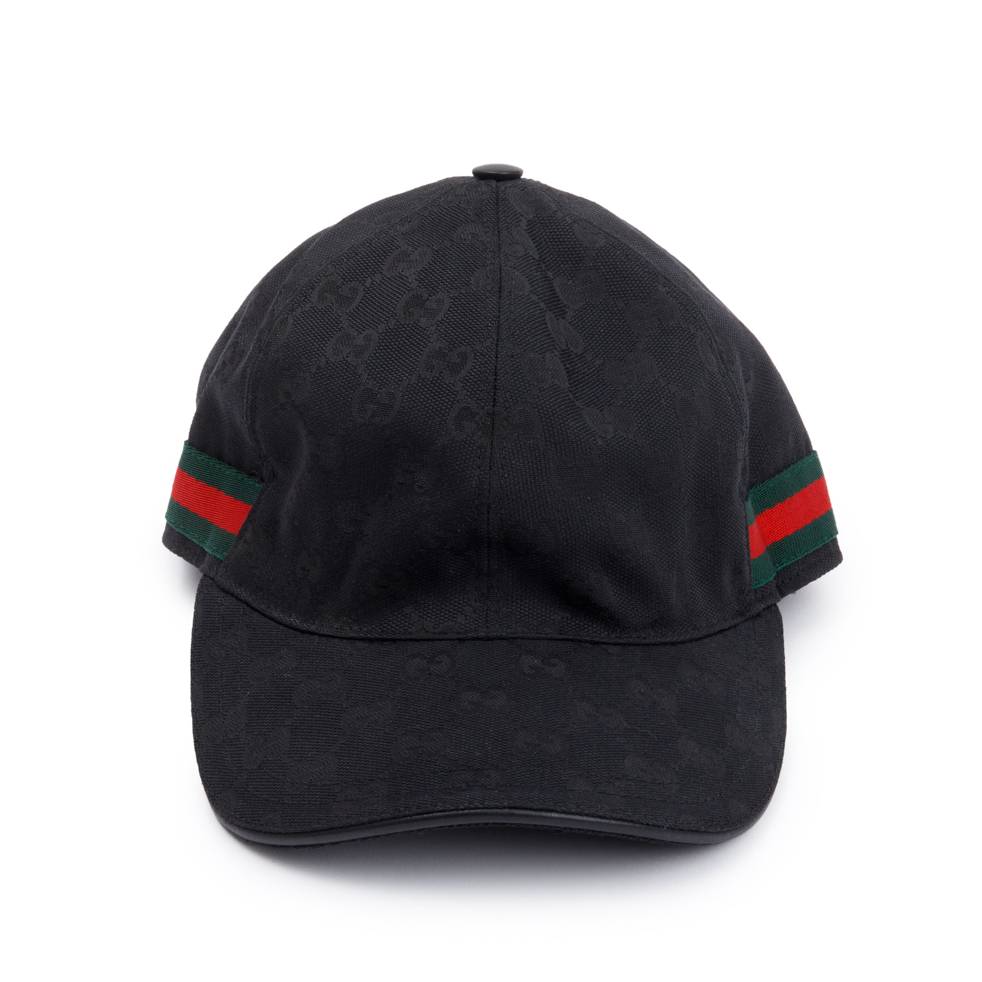 Gucci Black GG Canvas Baseball Hat with Web, Size S 57