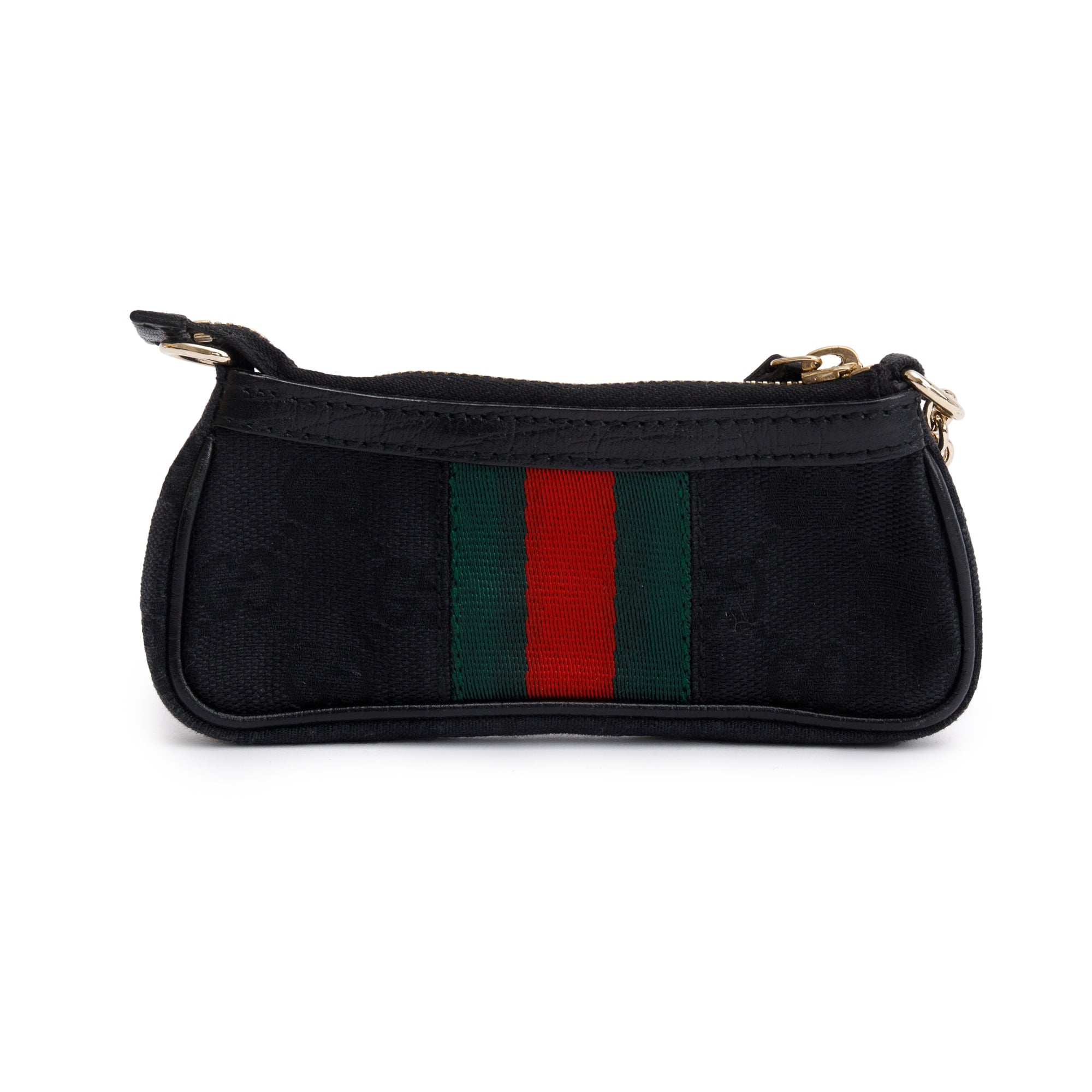 Gucci Black GG Canvas Calsfskin Leather Web Horsebit Key Pouch