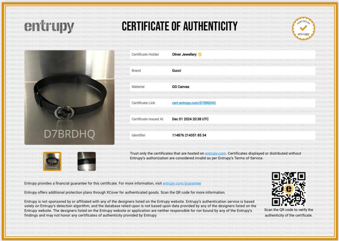 Gucci Black GG Canvas & Leather Belt With Interlocking G Buckle 85 34