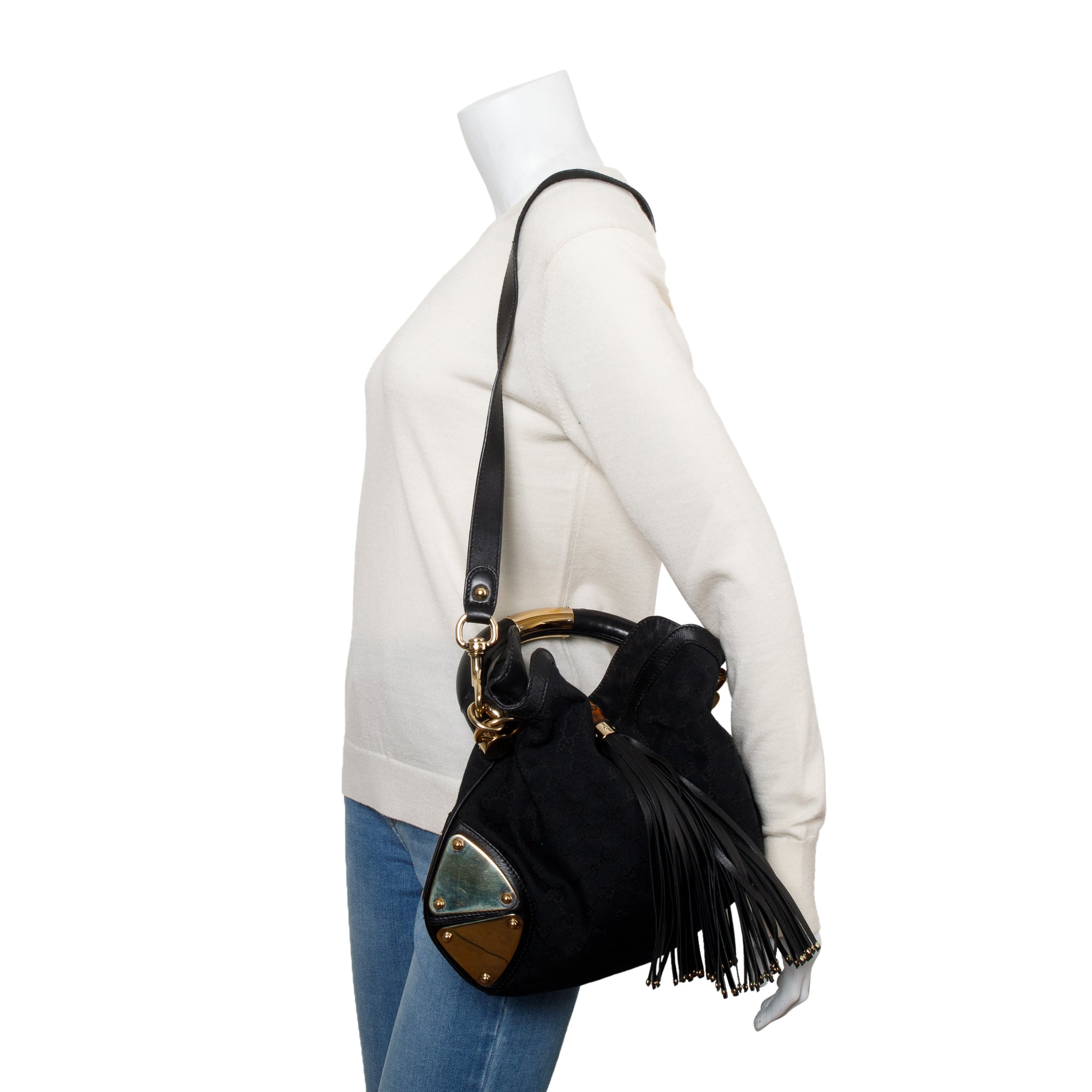 Gucci Black GG Canvas Medium Indy Babouska Hobo