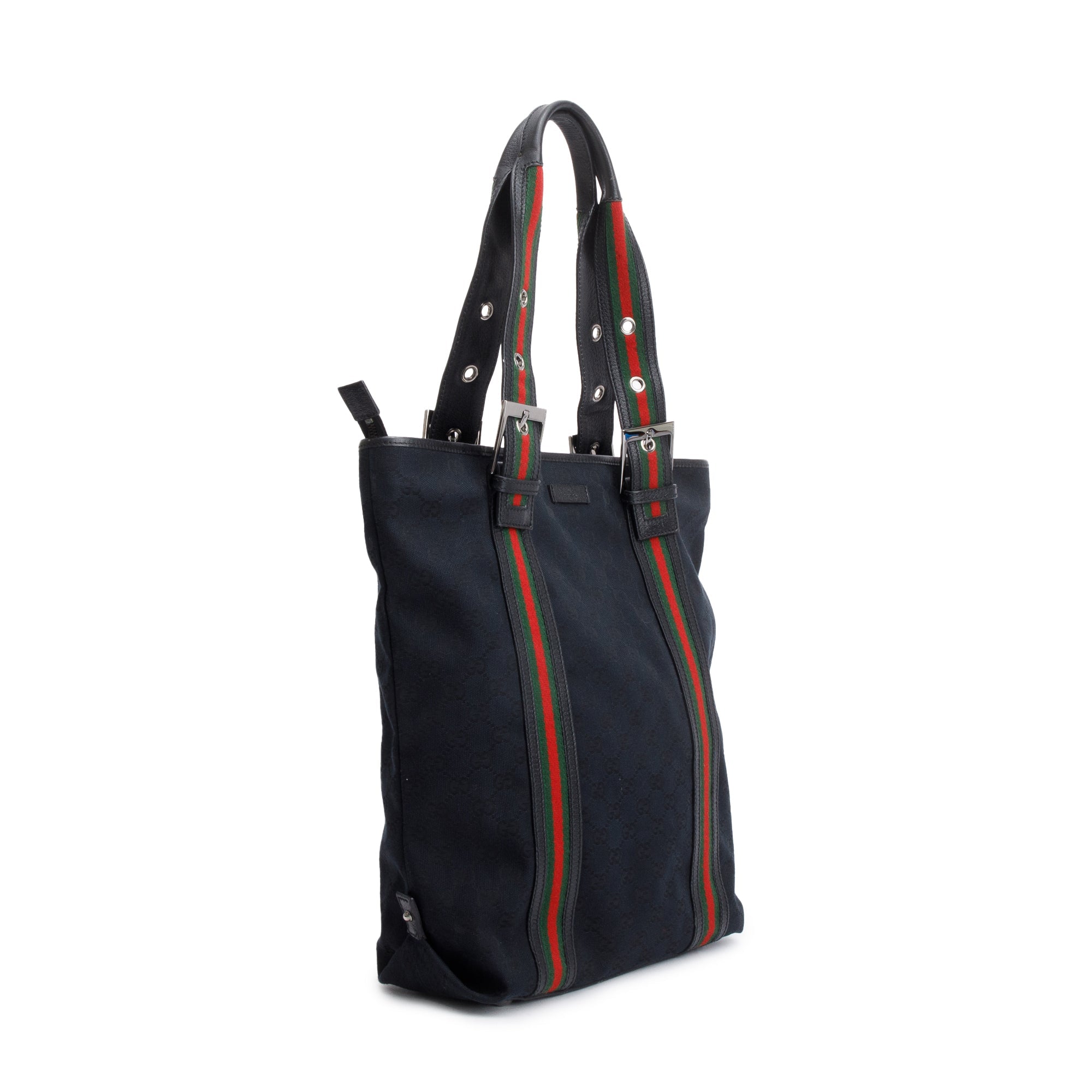 Gucci Black GG Canvas Web Vertical Tote