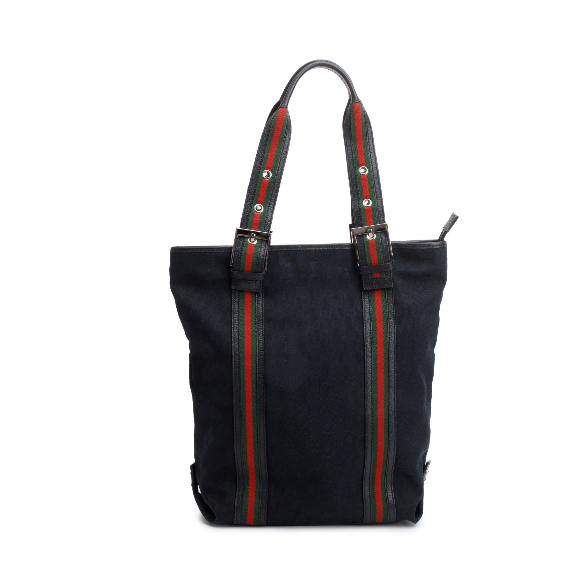 Gucci Black GG Canvas Web Vertical Tote