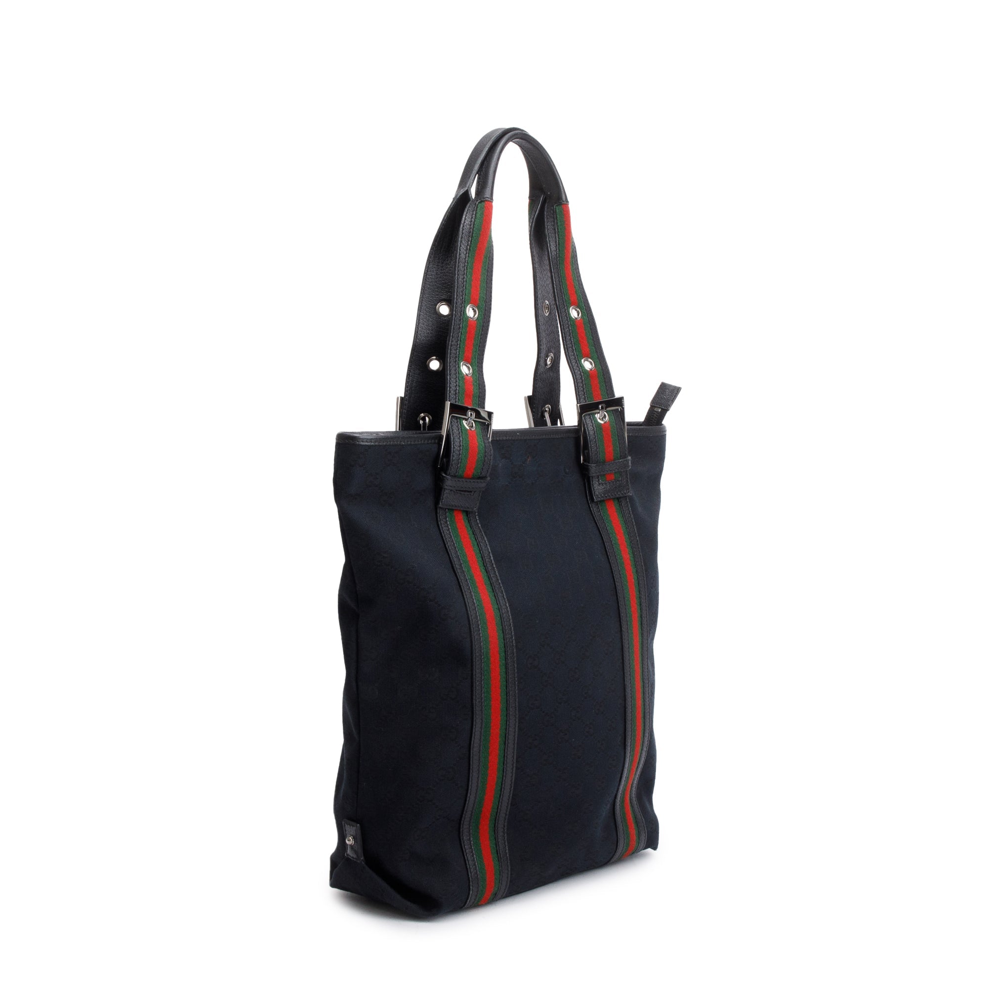 Gucci Black GG Canvas Web Vertical Tote